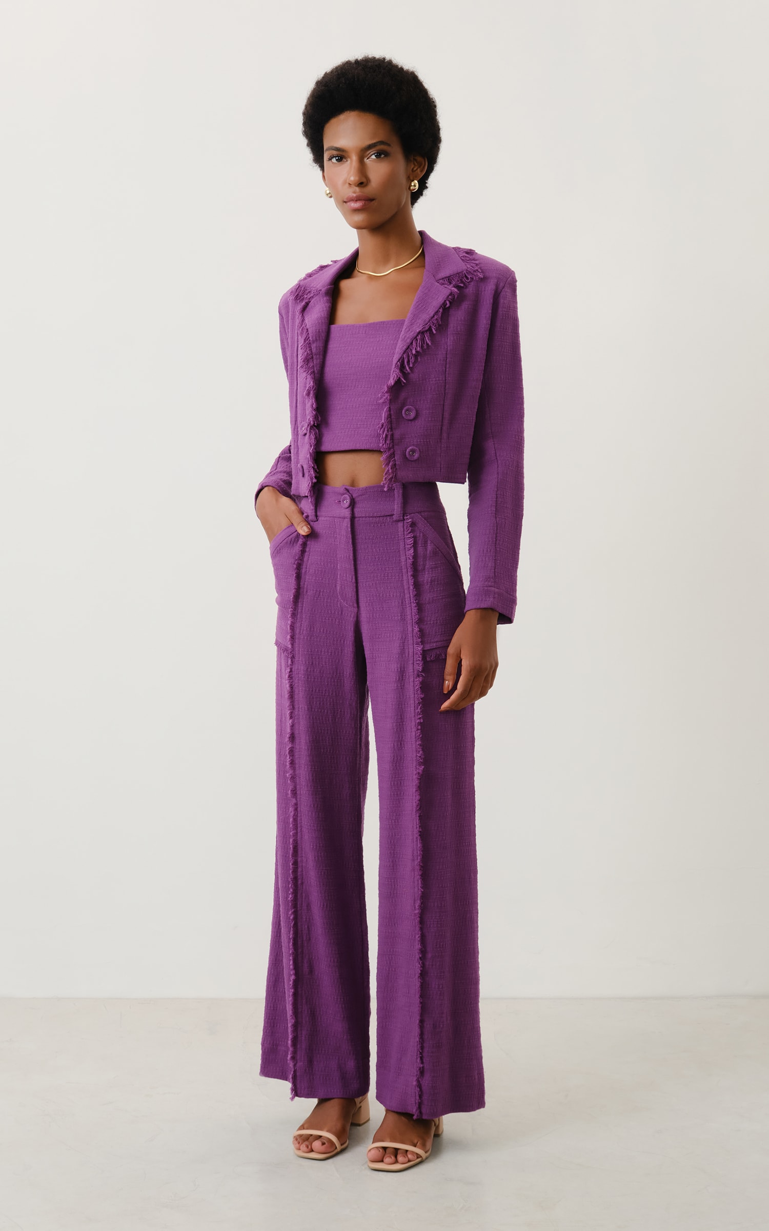 Calca Pantalona Tweed Aspen Ametista