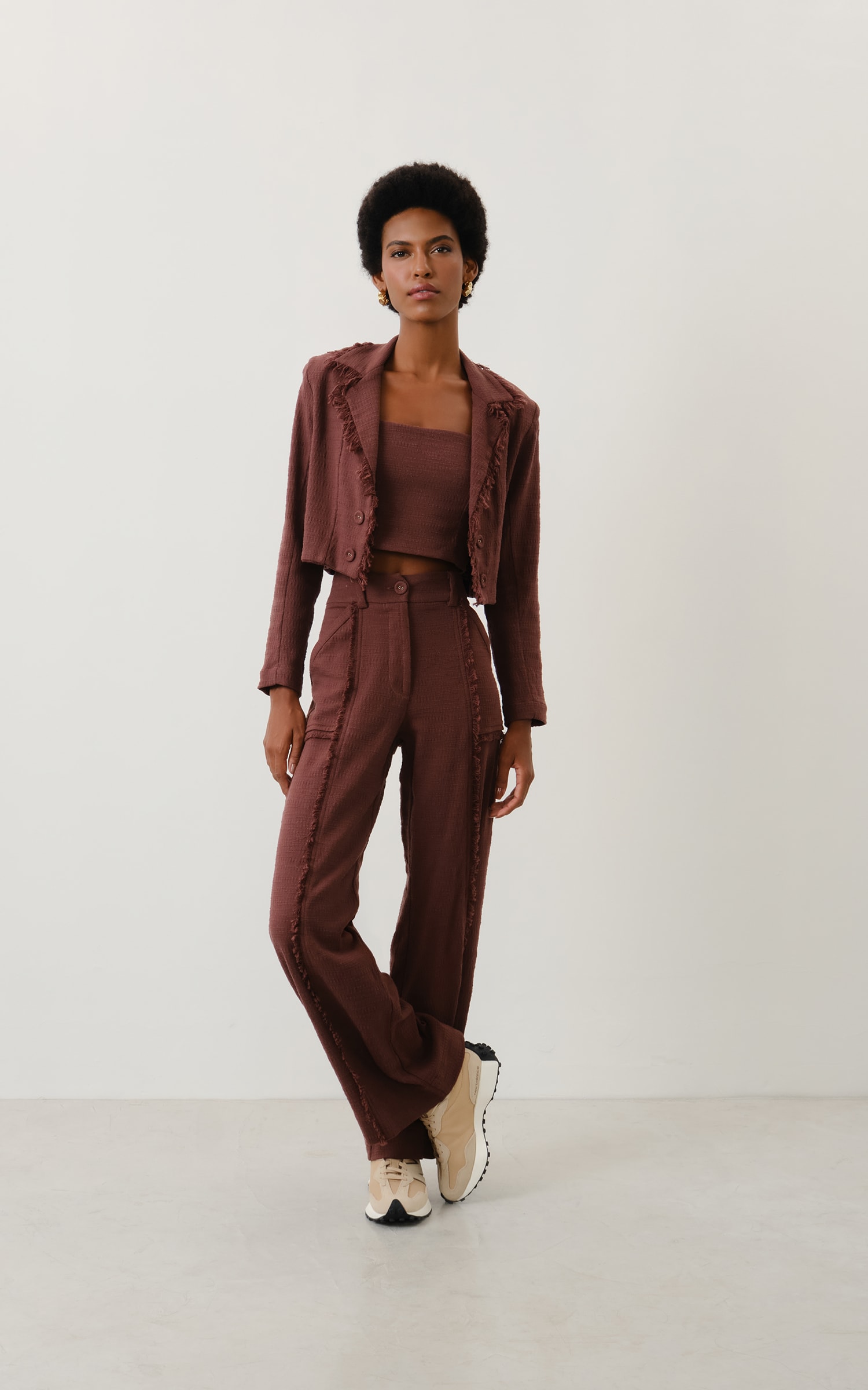 Calca Pantalona Tweed Aspen Chocolate