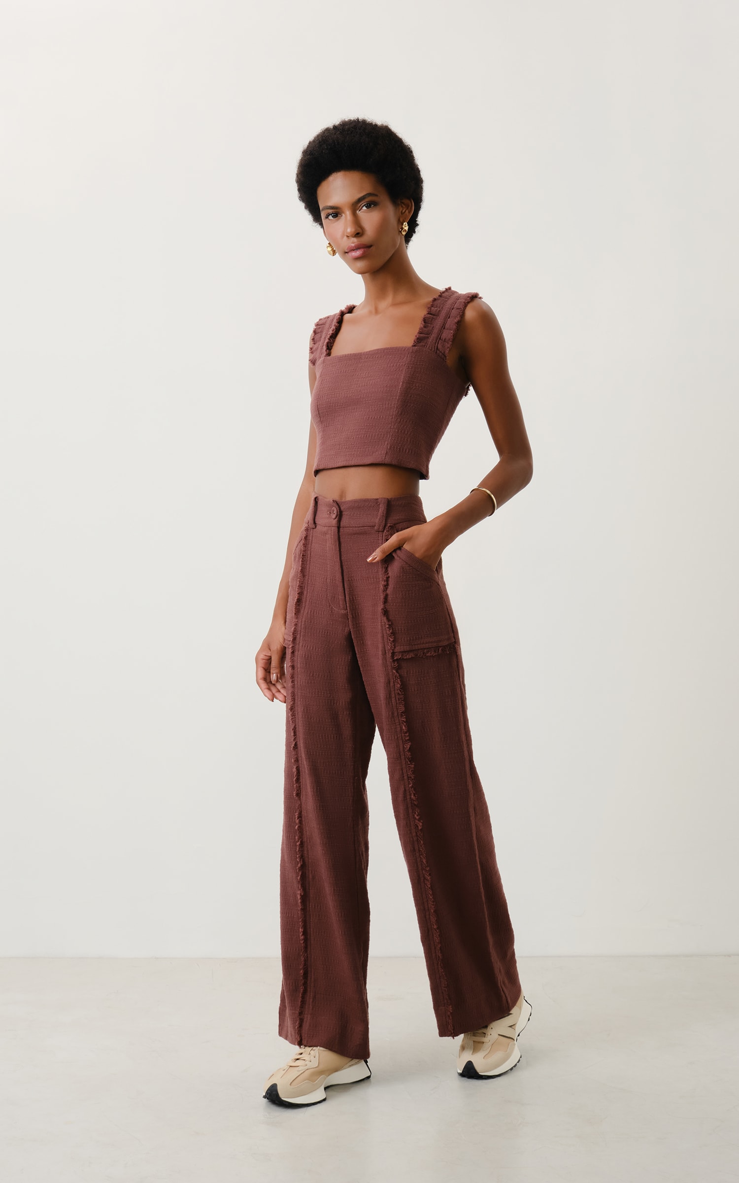 Calca Pantalona Tweed Aspen Chocolate