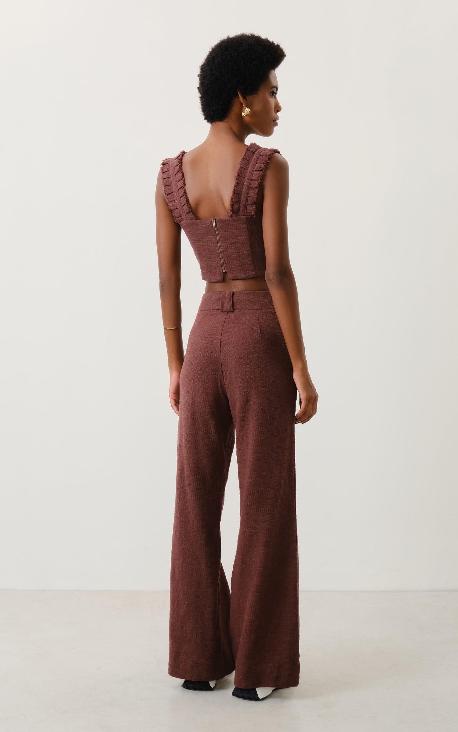 Calca Pantalona Tweed Aspen Chocolate