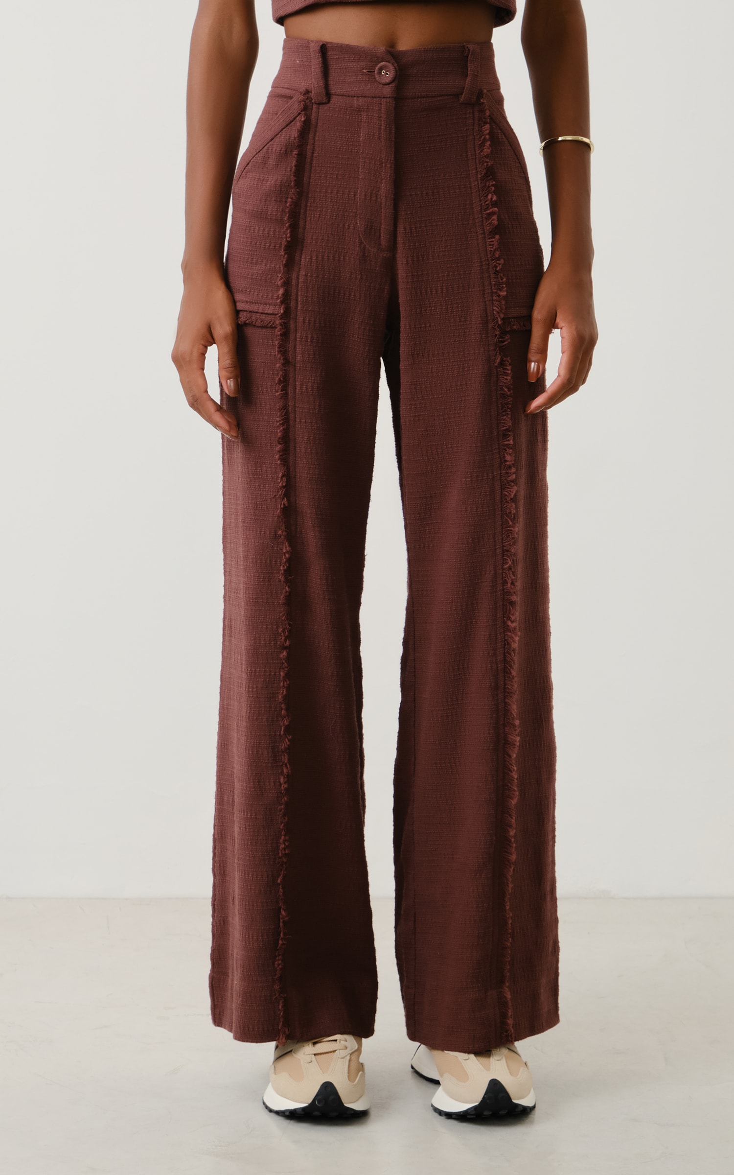 Calca Pantalona Tweed Aspen Chocolate