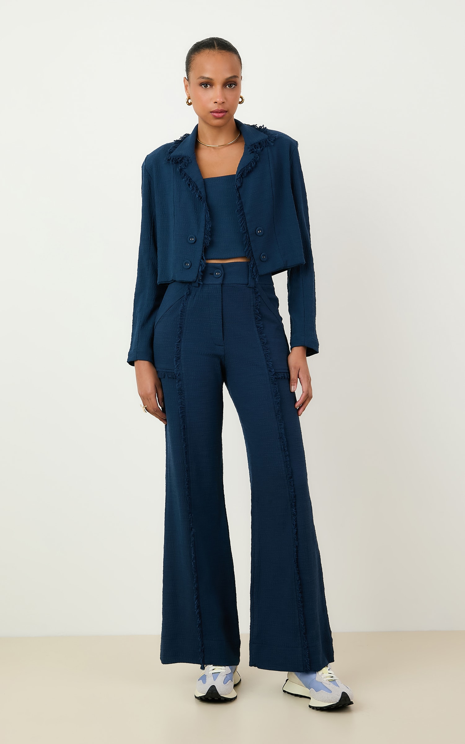 Calca Pantalona Tweed Aspen Marinho