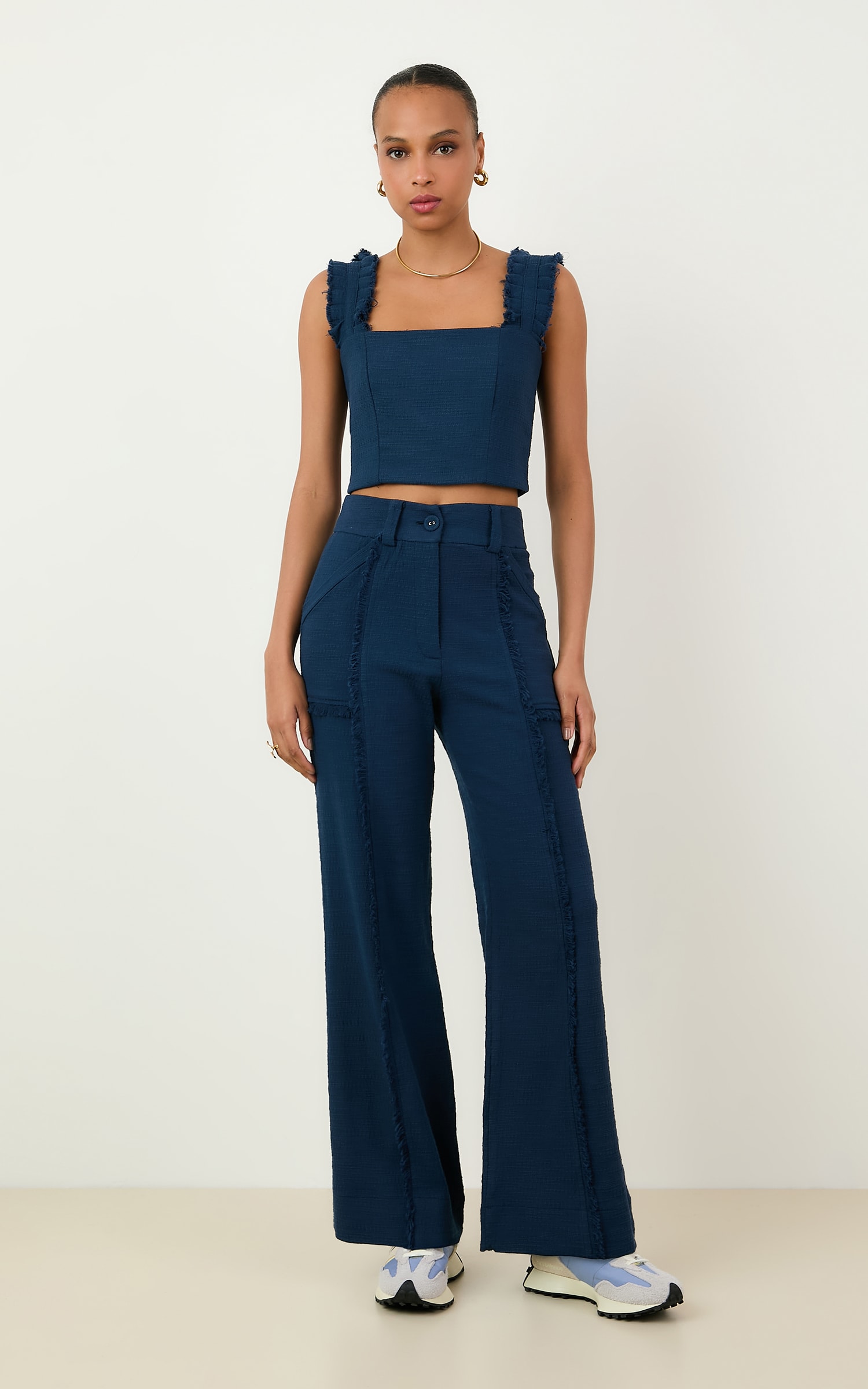 Calca Pantalona Tweed Aspen Marinho