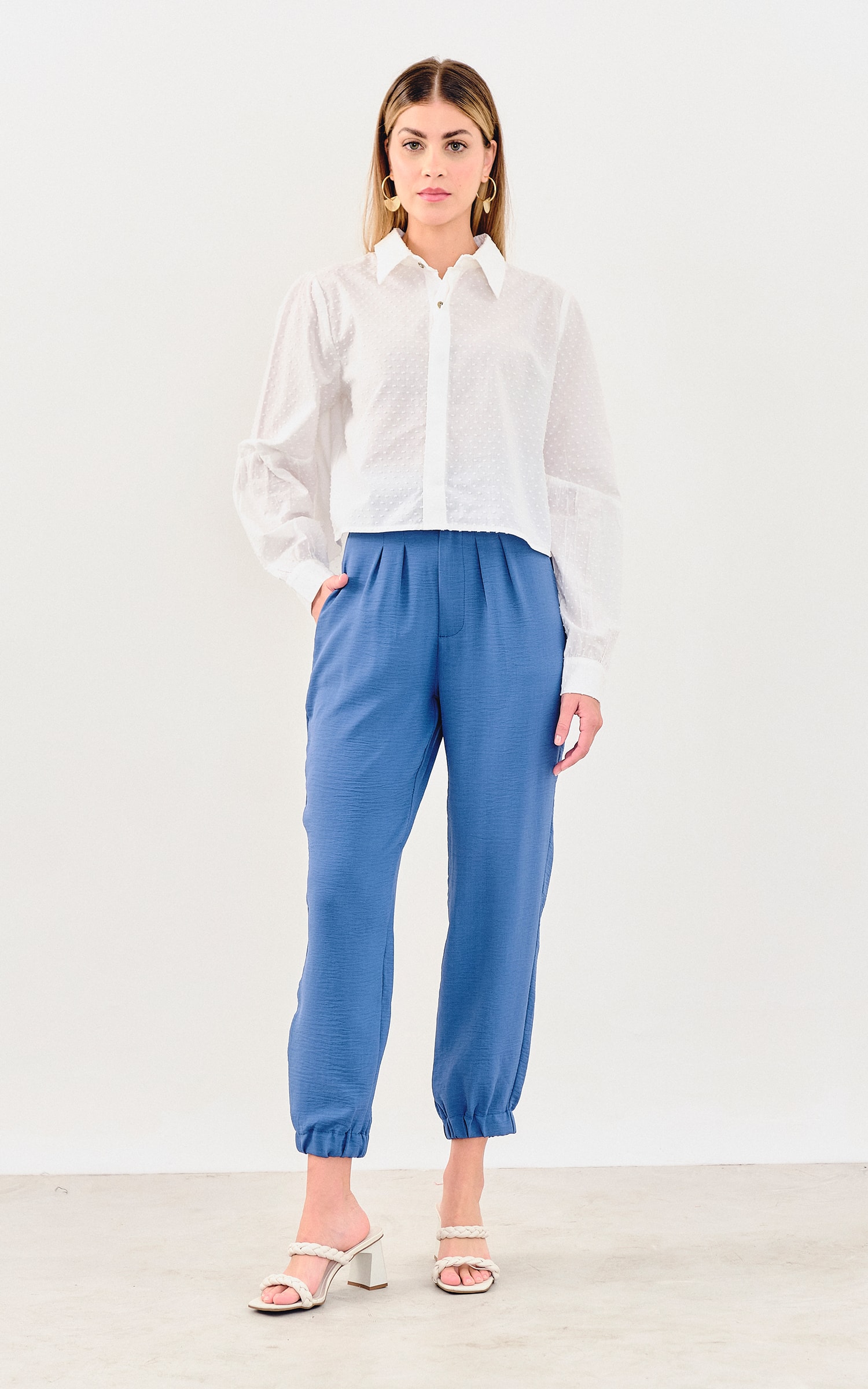 Calça Pregas Azul