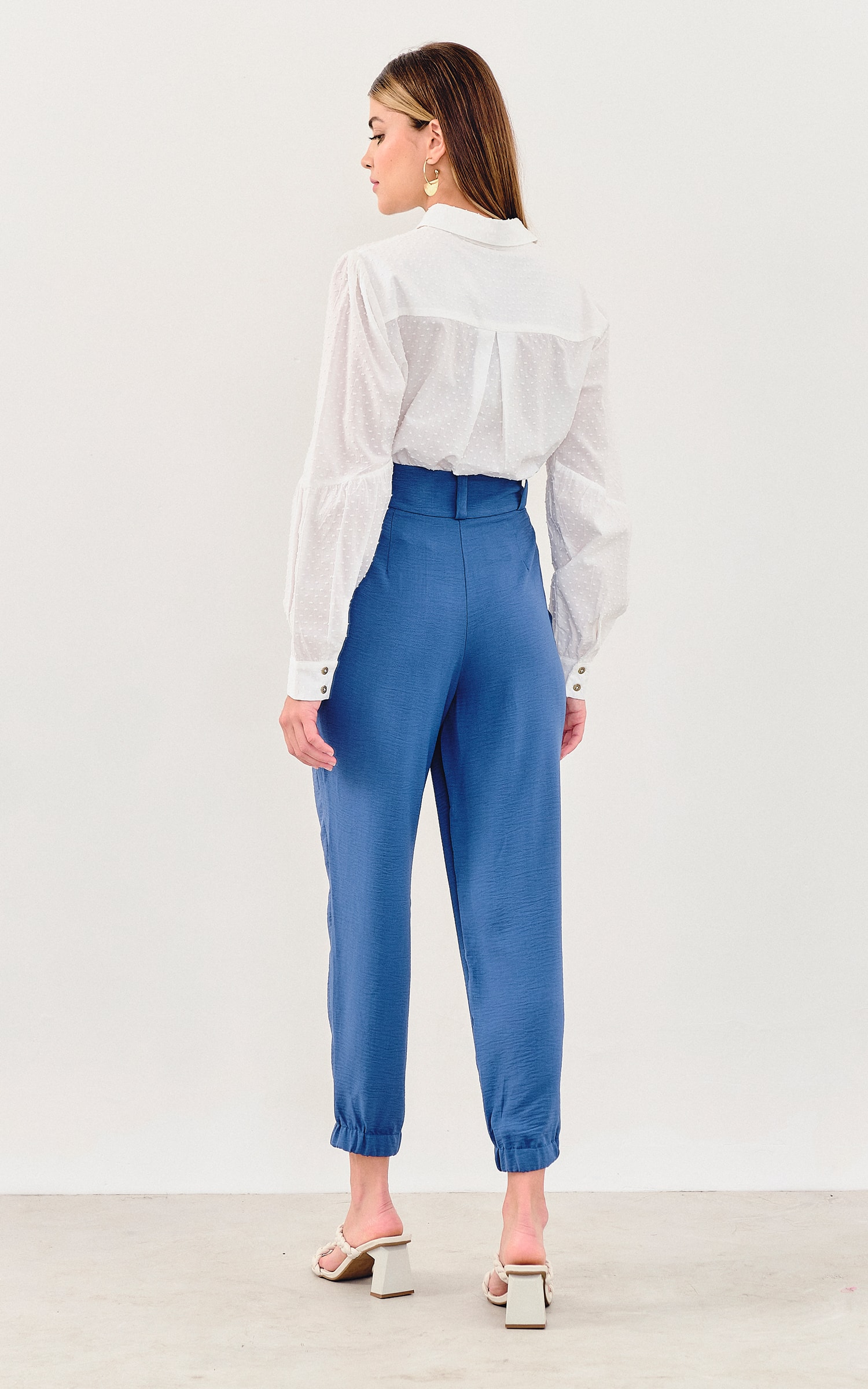Calça Pregas Azul