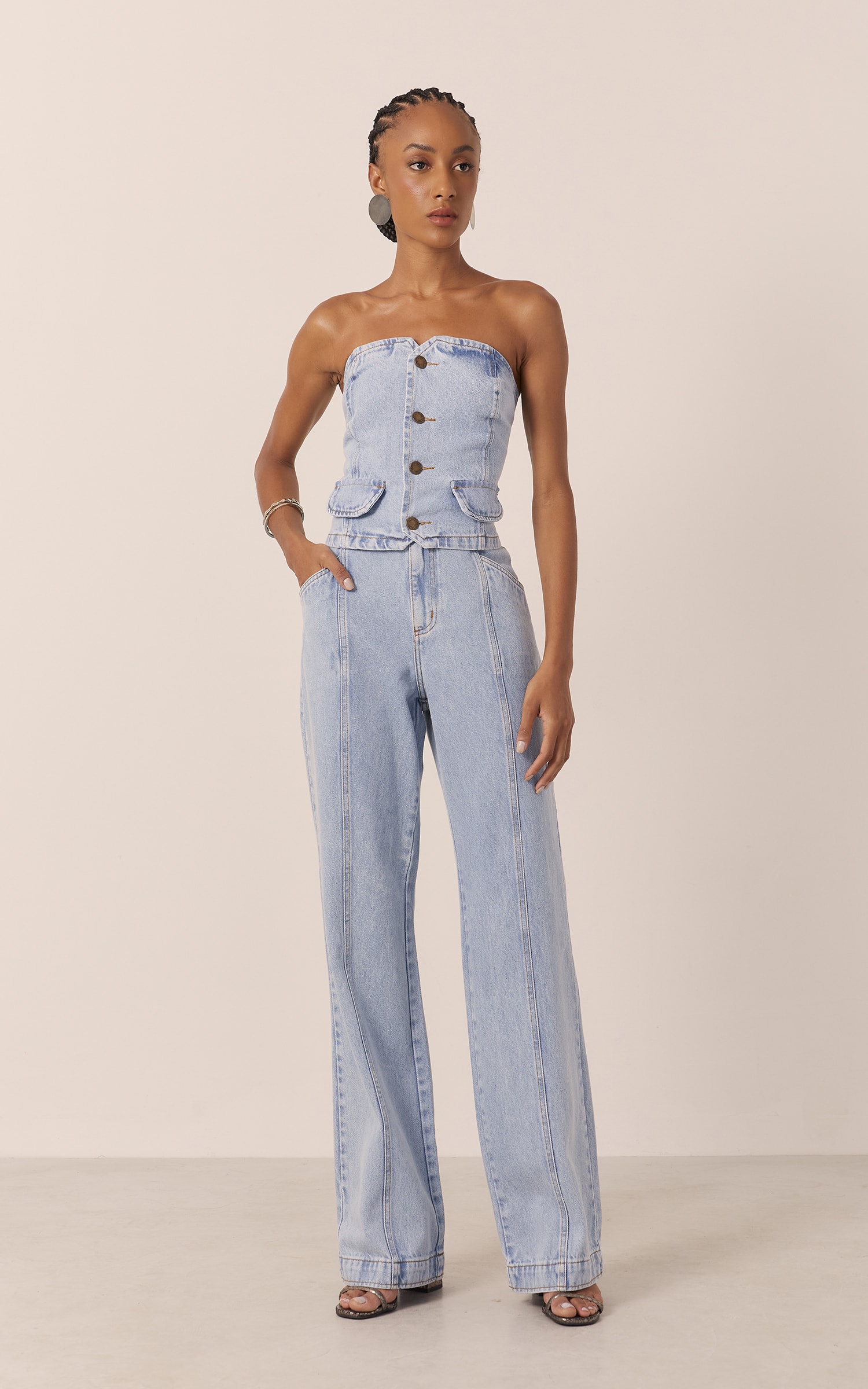 Calça Recortes Jeans
