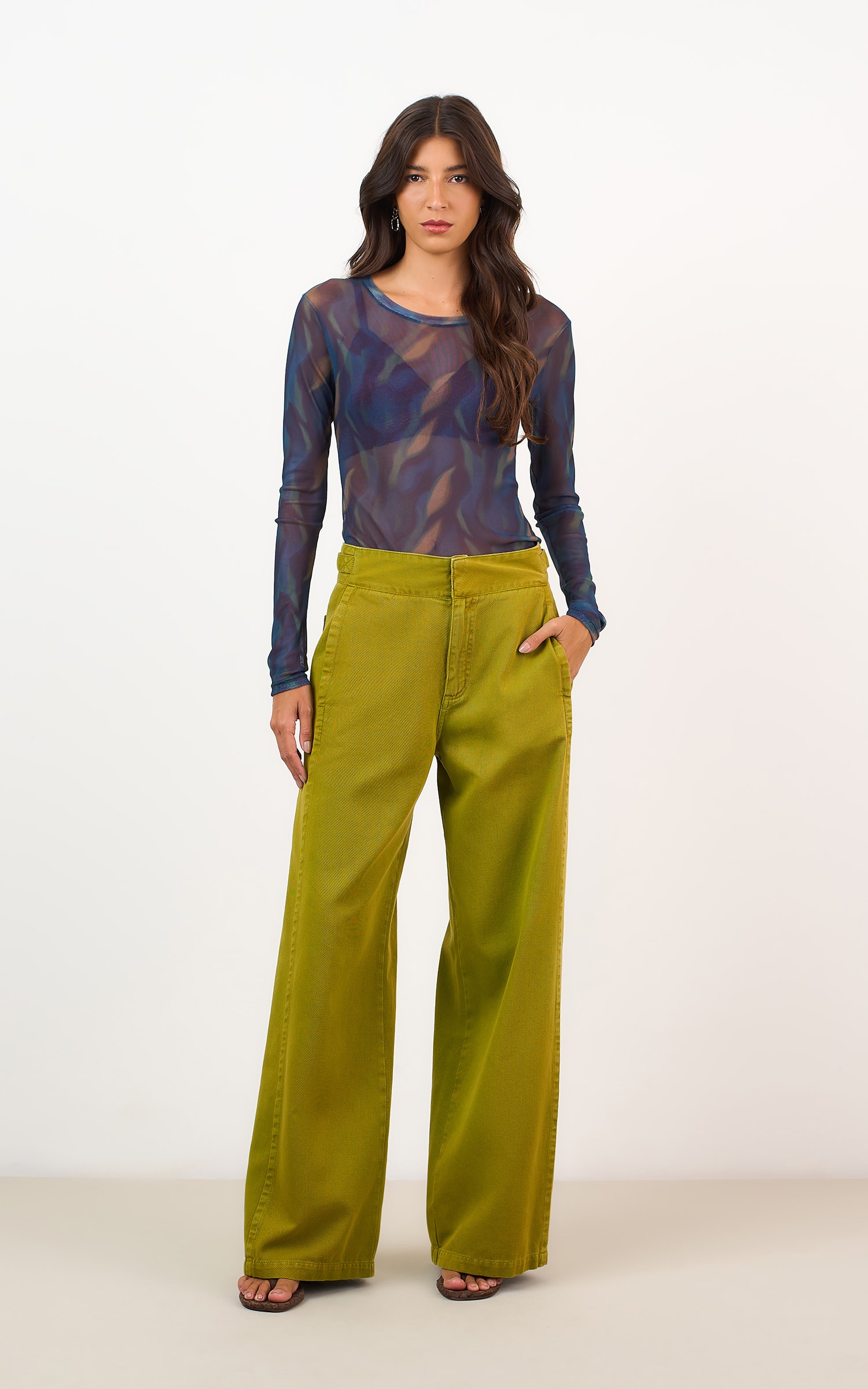 Calça Sarja Cintura Baixa Maca Verde