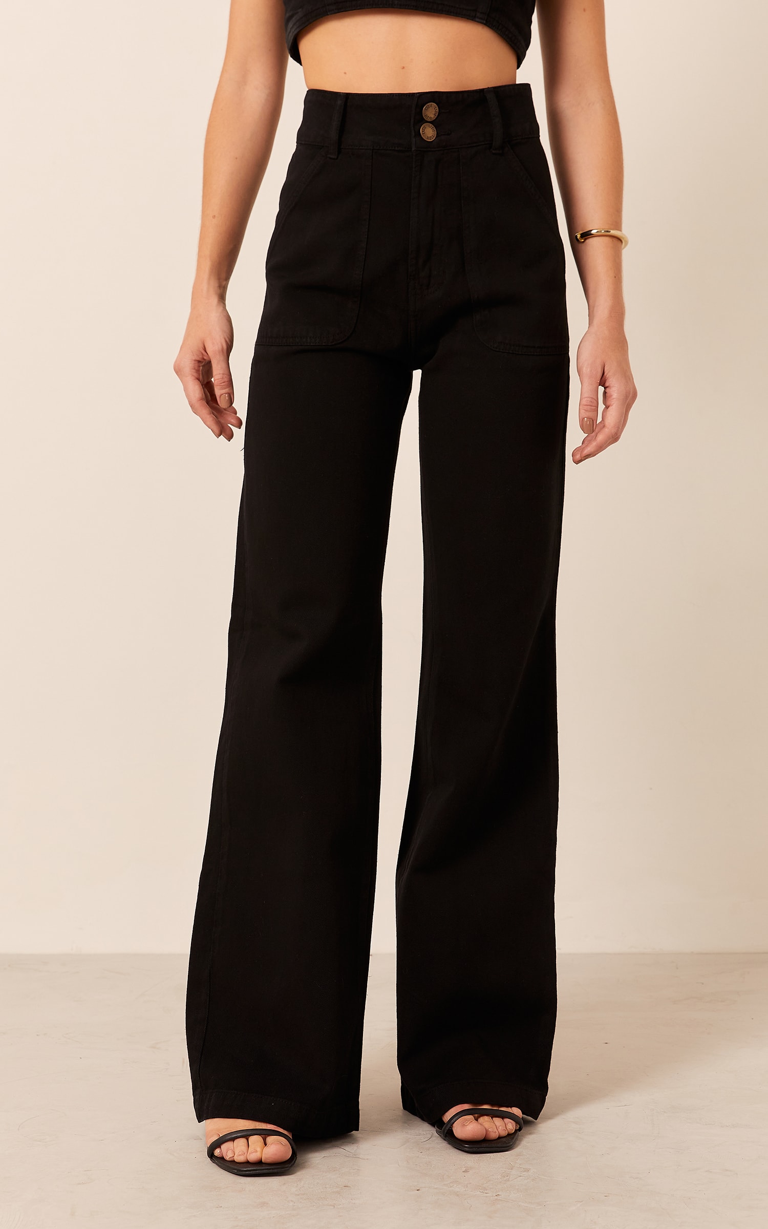 Calça Sarja Maxi Passador Com Bolso Preto