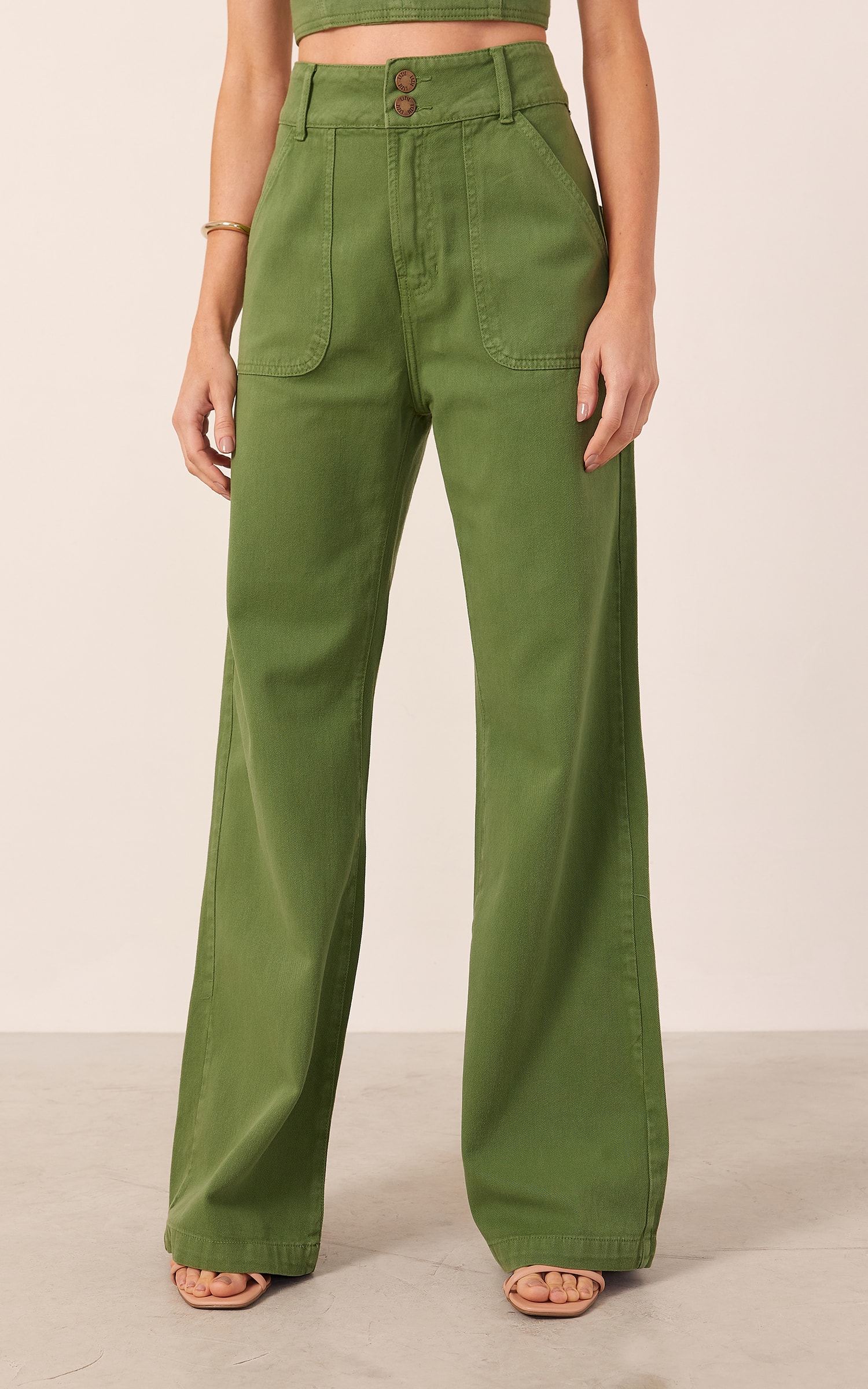 Calça Sarja Maxi Passador Com Bolso Verde