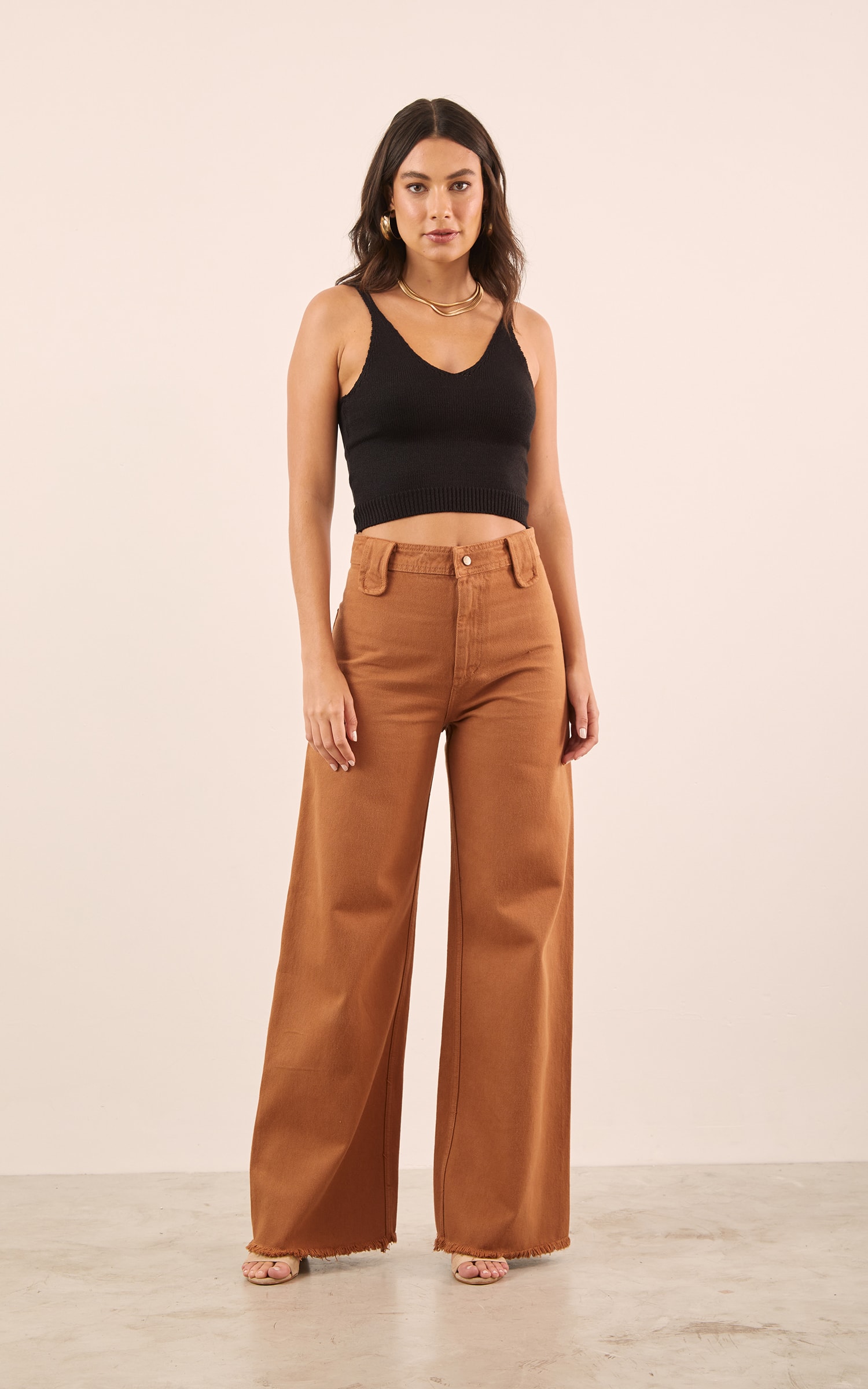 Calça Sarja Passador Maxi Caramelo