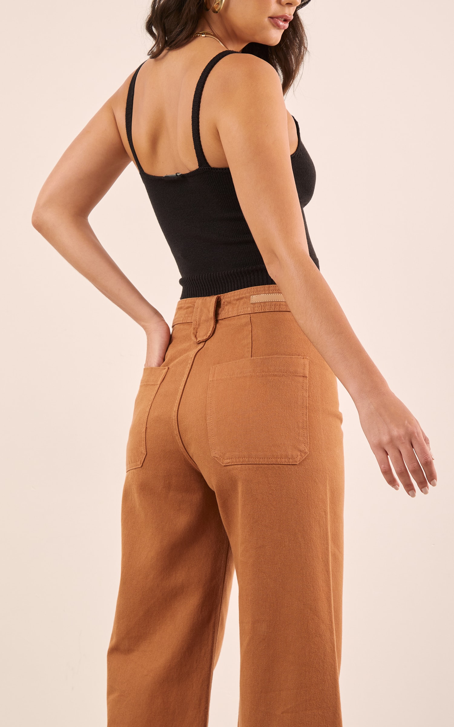 Calça Sarja Passador Maxi Caramelo