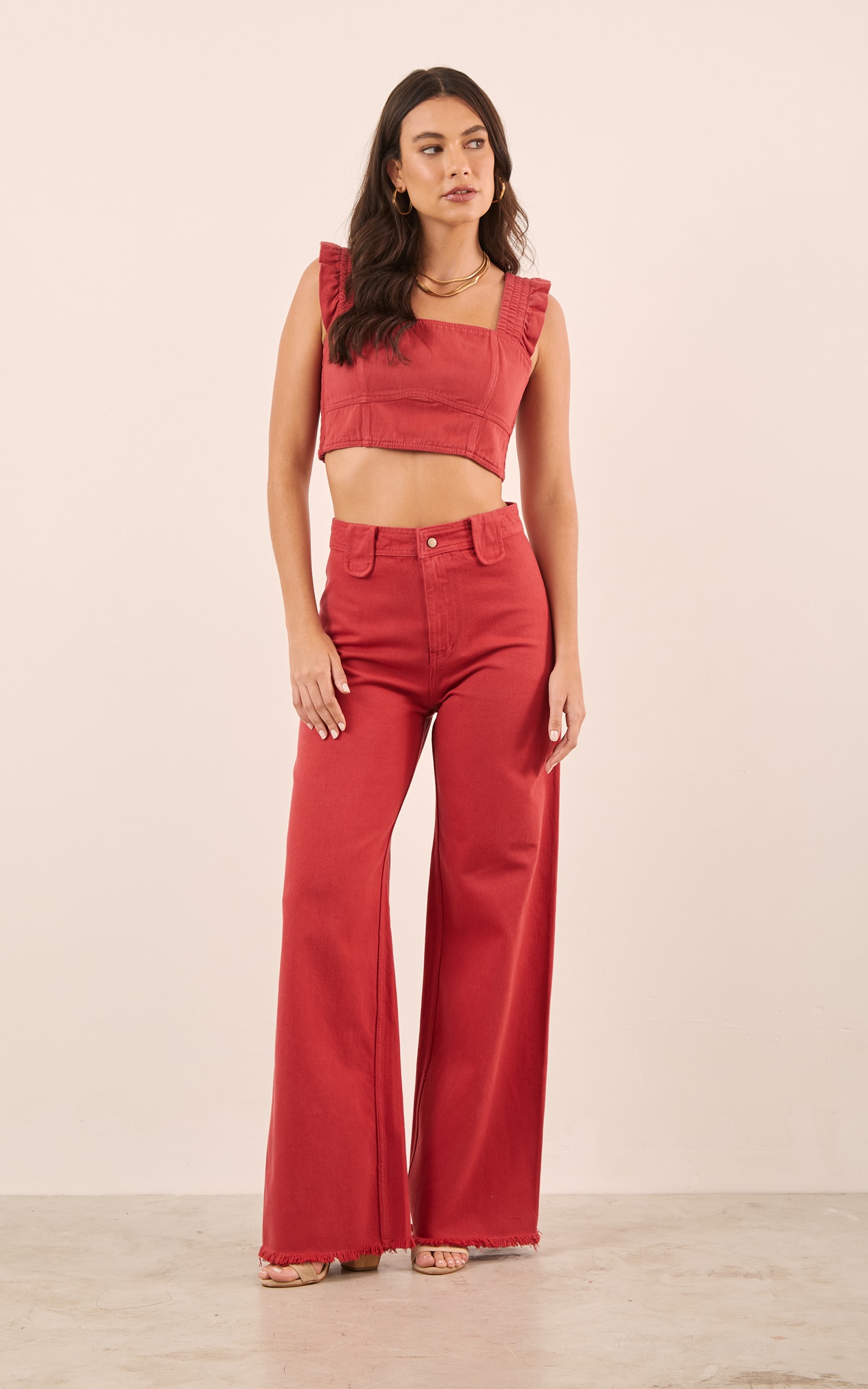 Calça Sarja Passador Maxi Vermelho