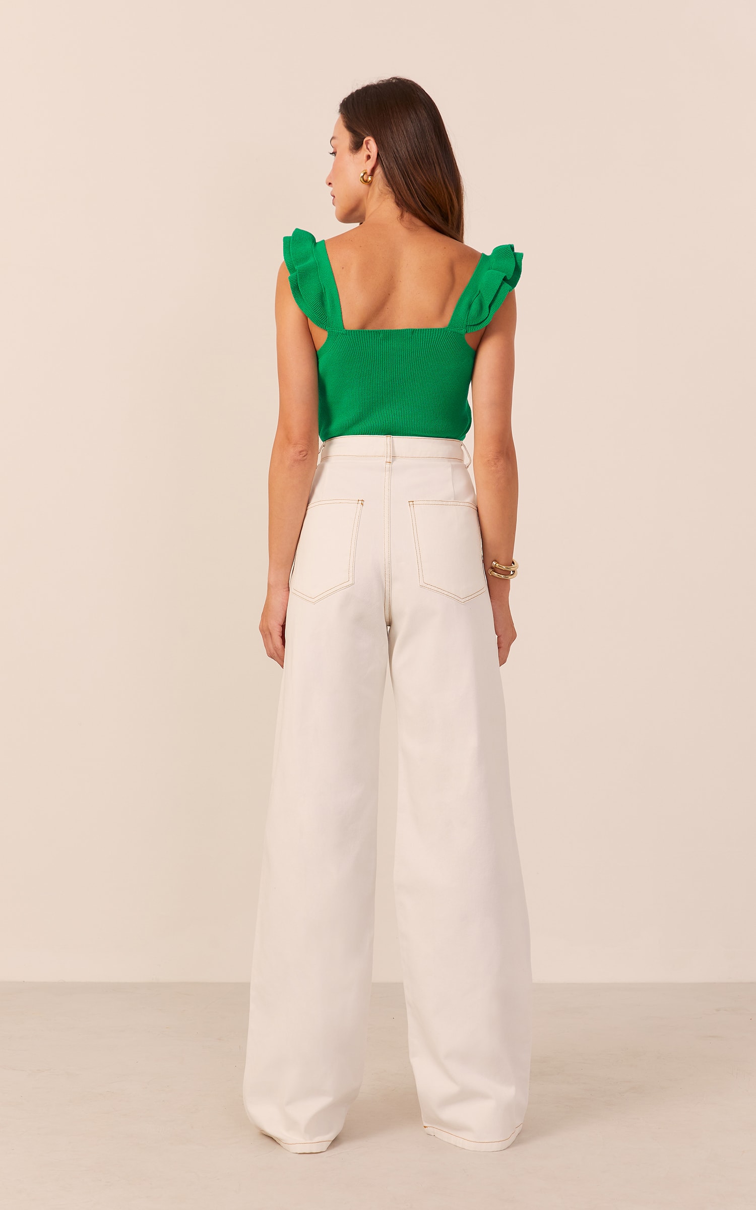 Calça Sarja Pespontada Off White