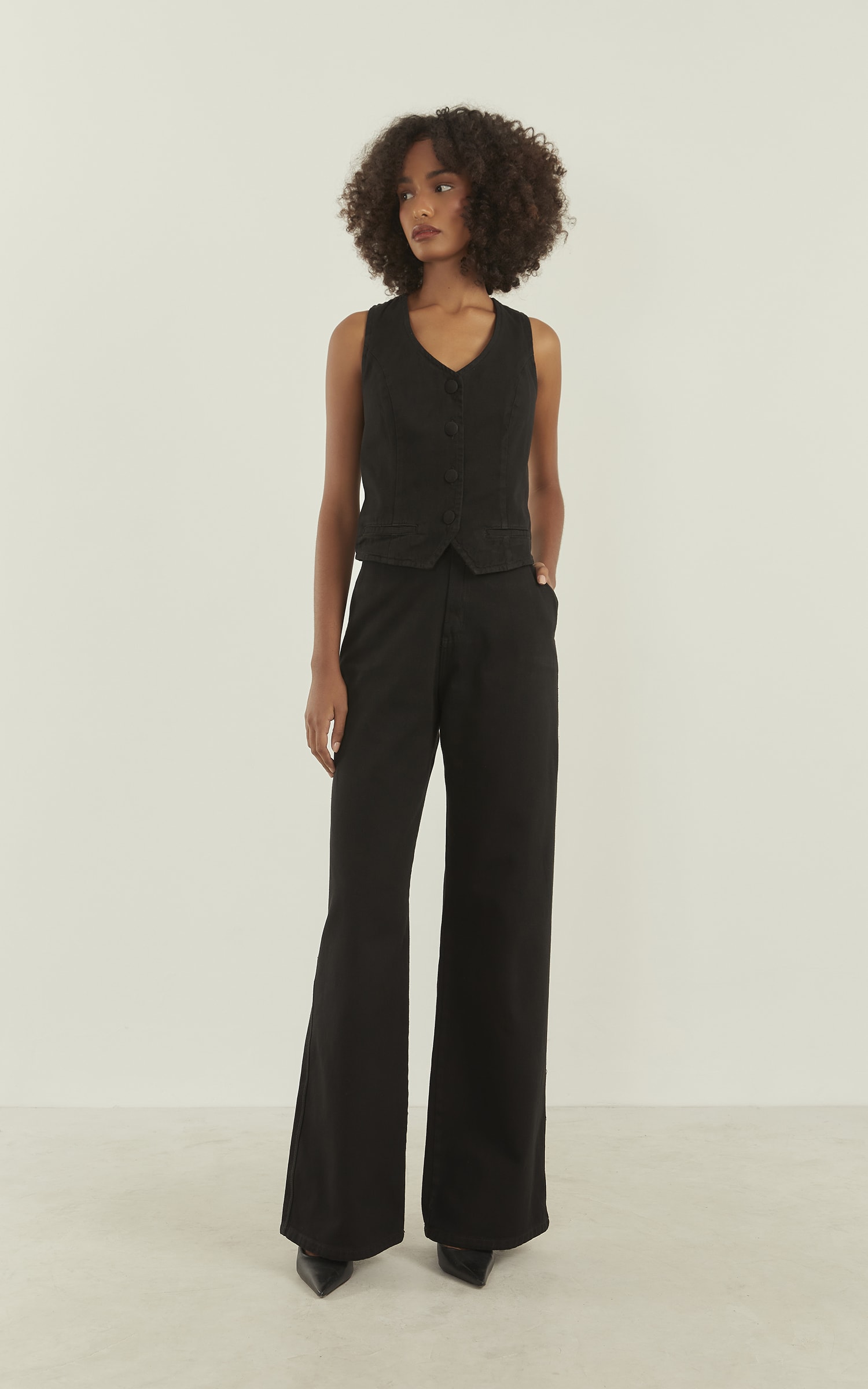 Calça Sarja Pespontada Preto