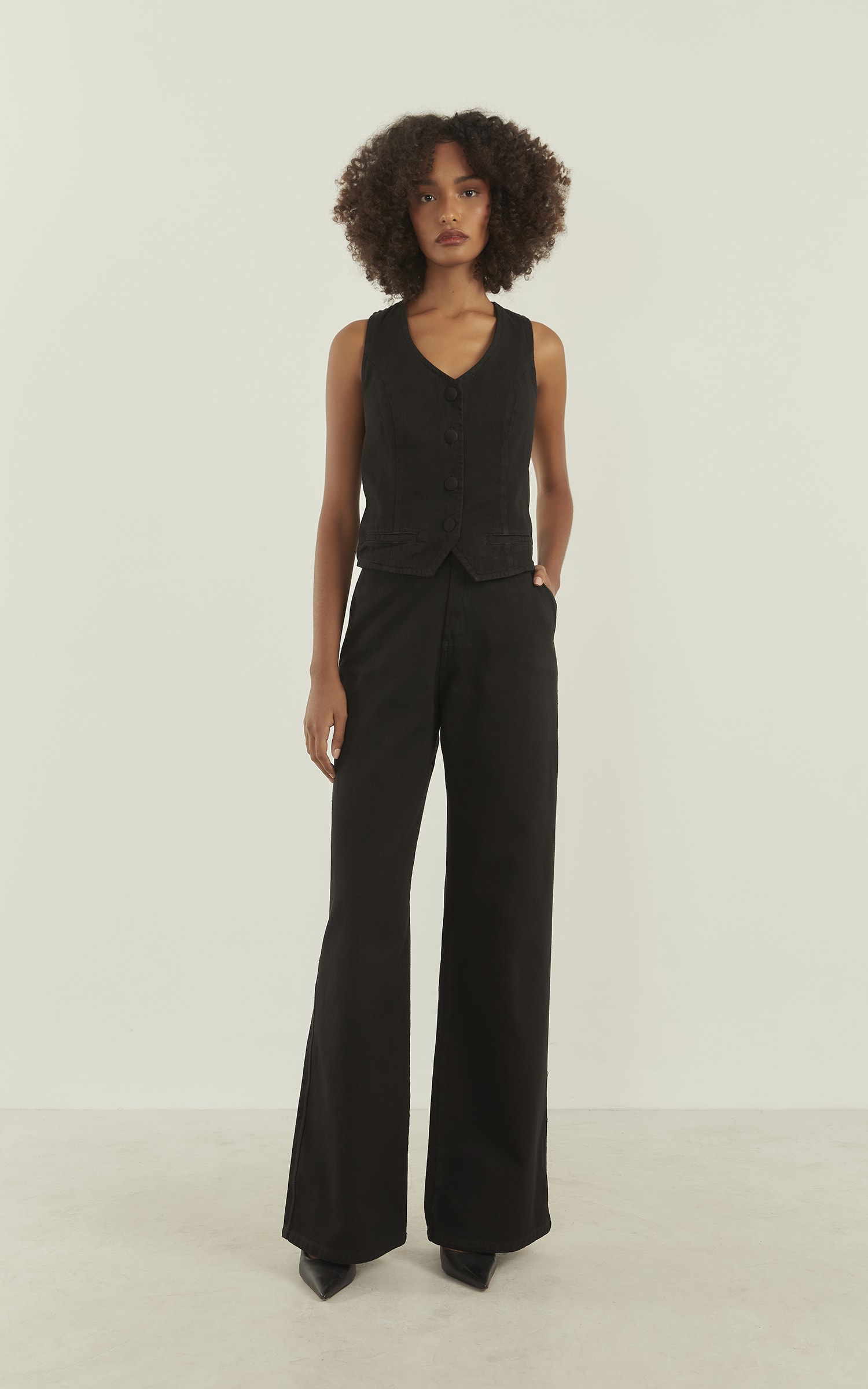 Calça Sarja Pespontada Preto