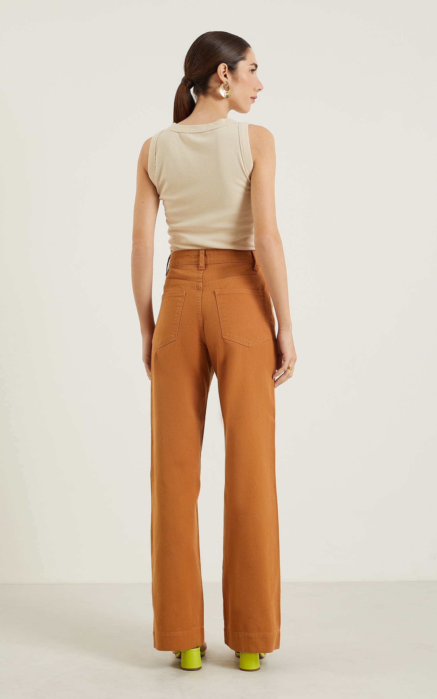 Calça Sarja Wide Leg Caramelo