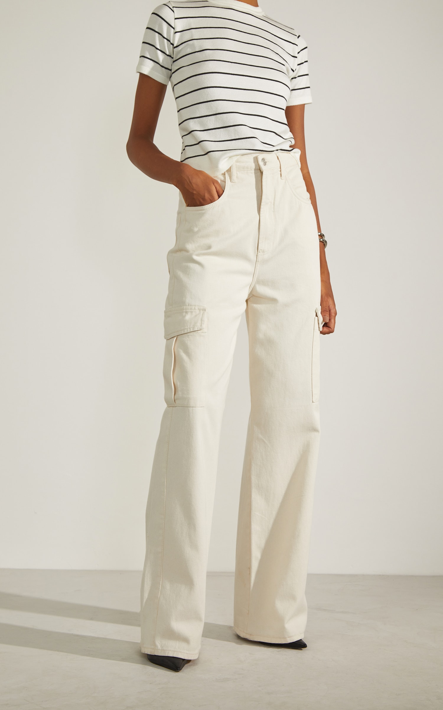 Calça Sarja Wide Leg Off White