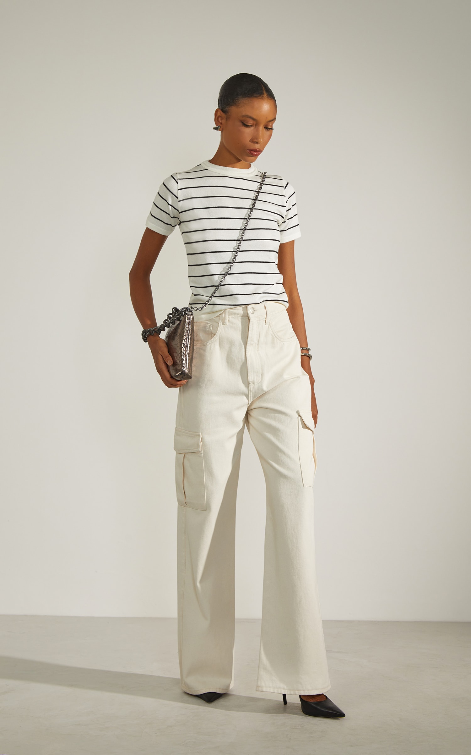 Calça Sarja Wide Leg Off White