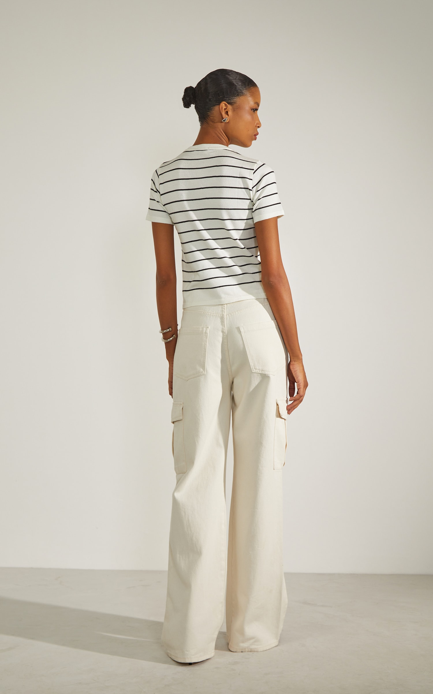 Calça Sarja Wide Leg Off White