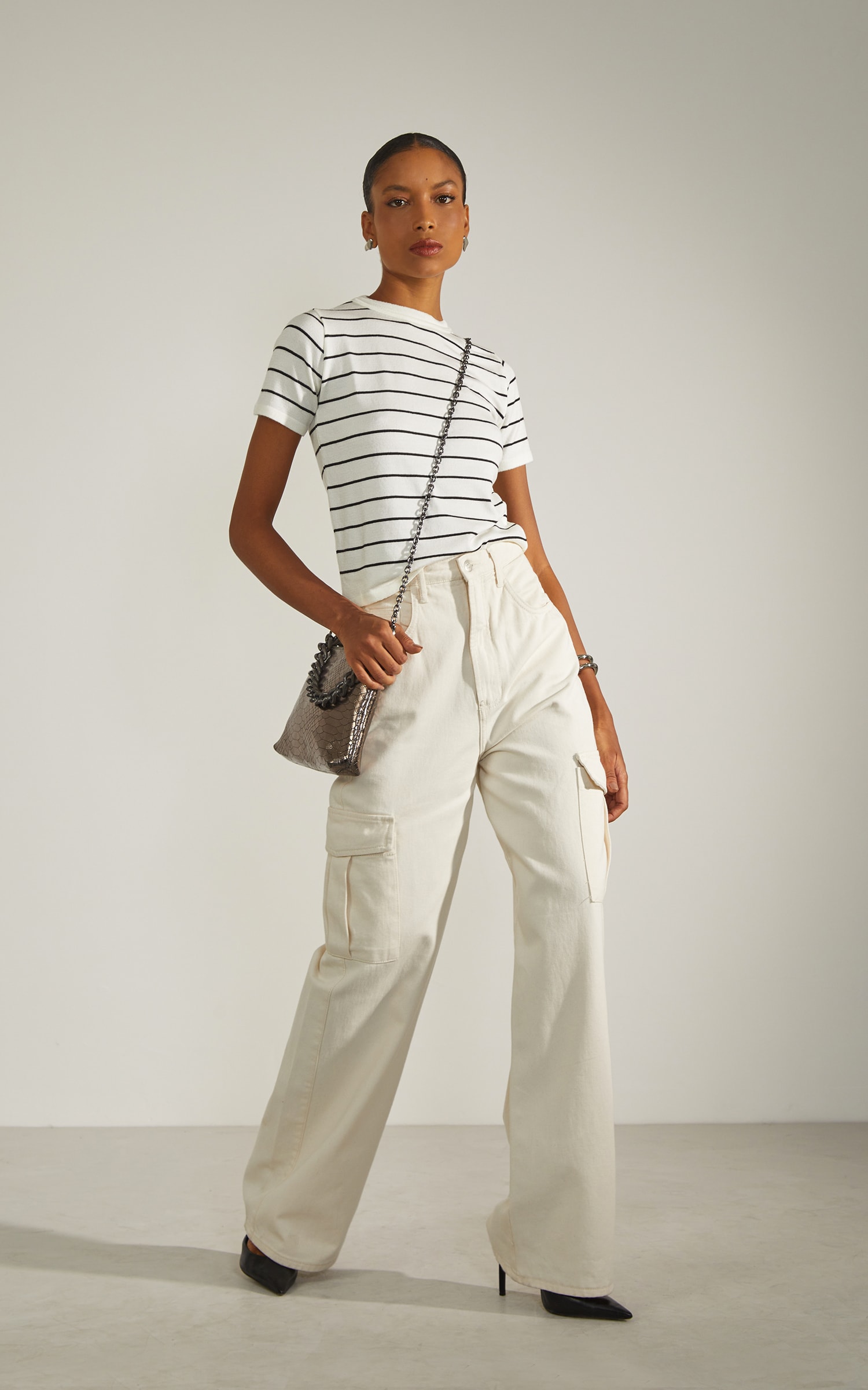 Calça Sarja Wide Leg Off White
