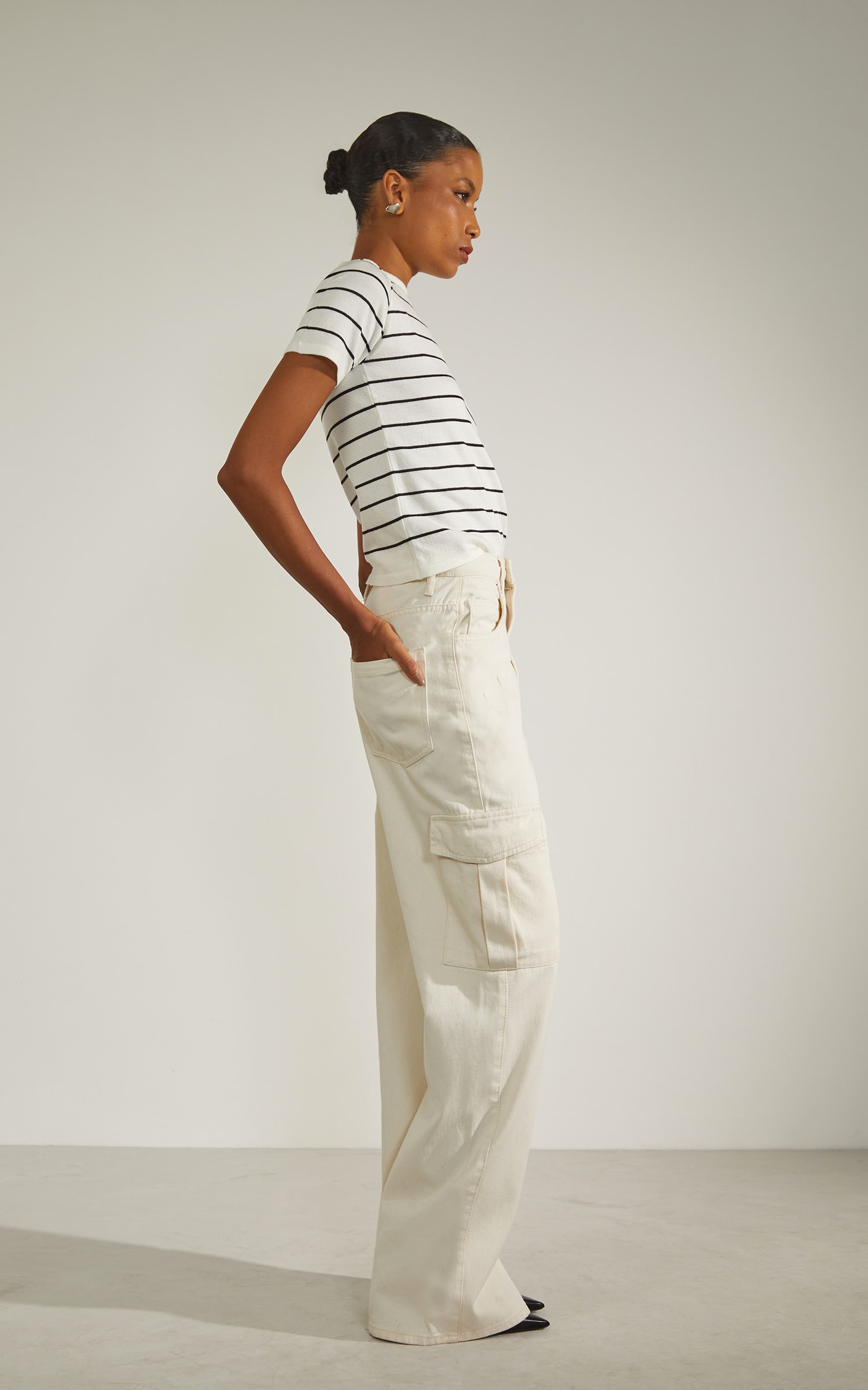 Calça Sarja Wide Leg Off White