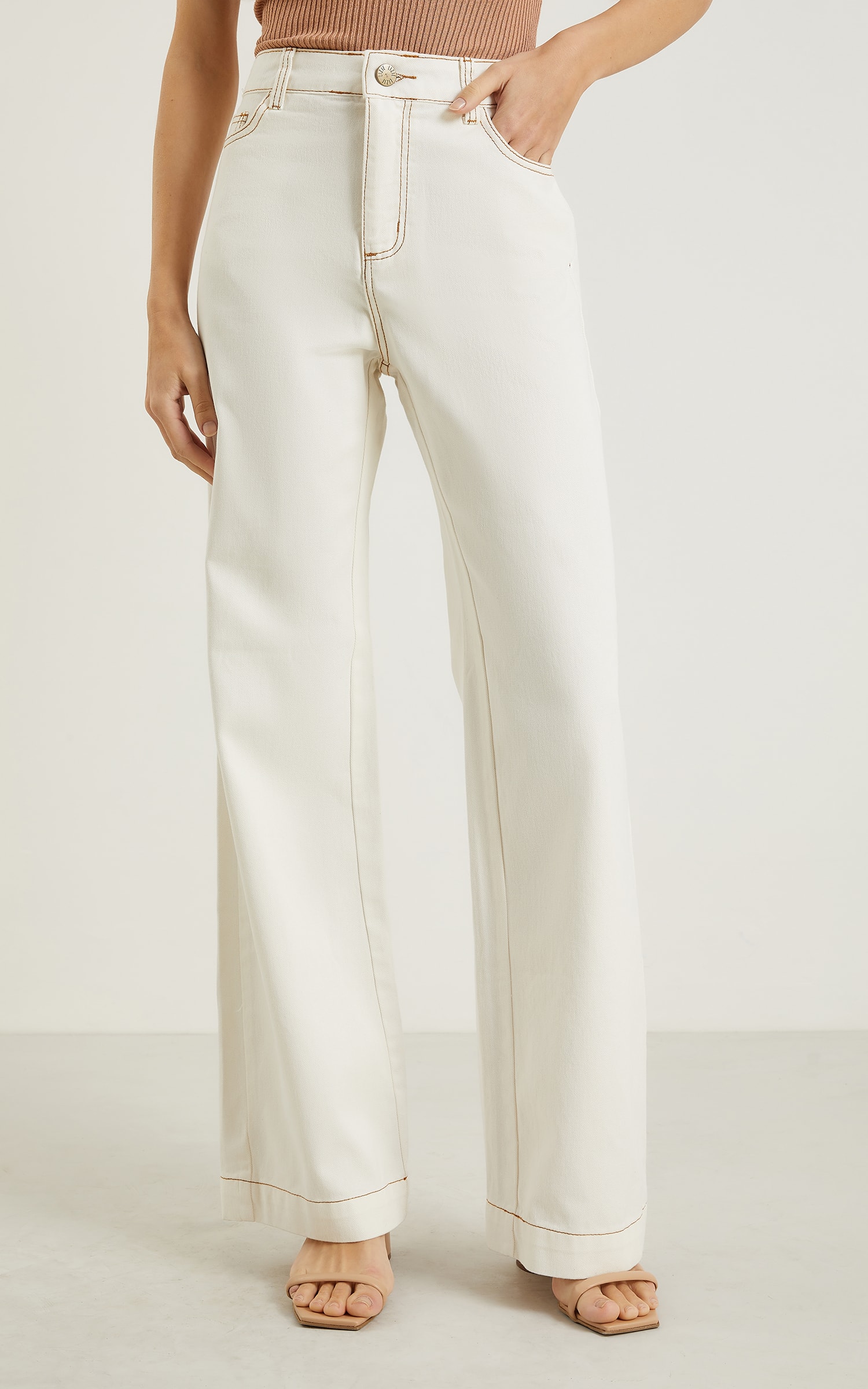 Calça Sarja Wide Leg Off White