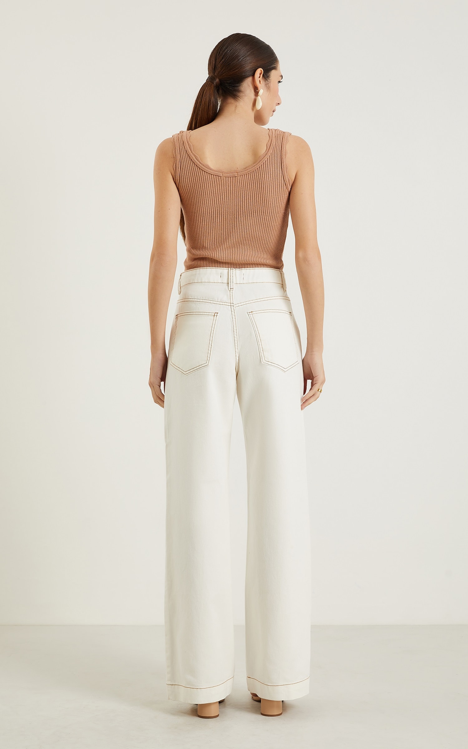 Calça Sarja Wide Leg Off White