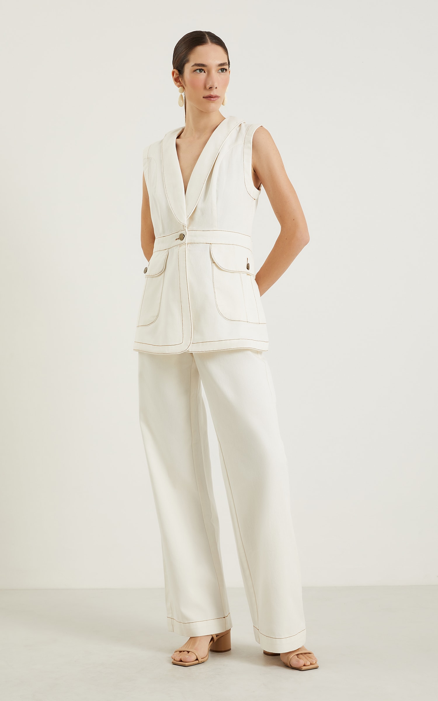 Calça Sarja Wide Leg Off White