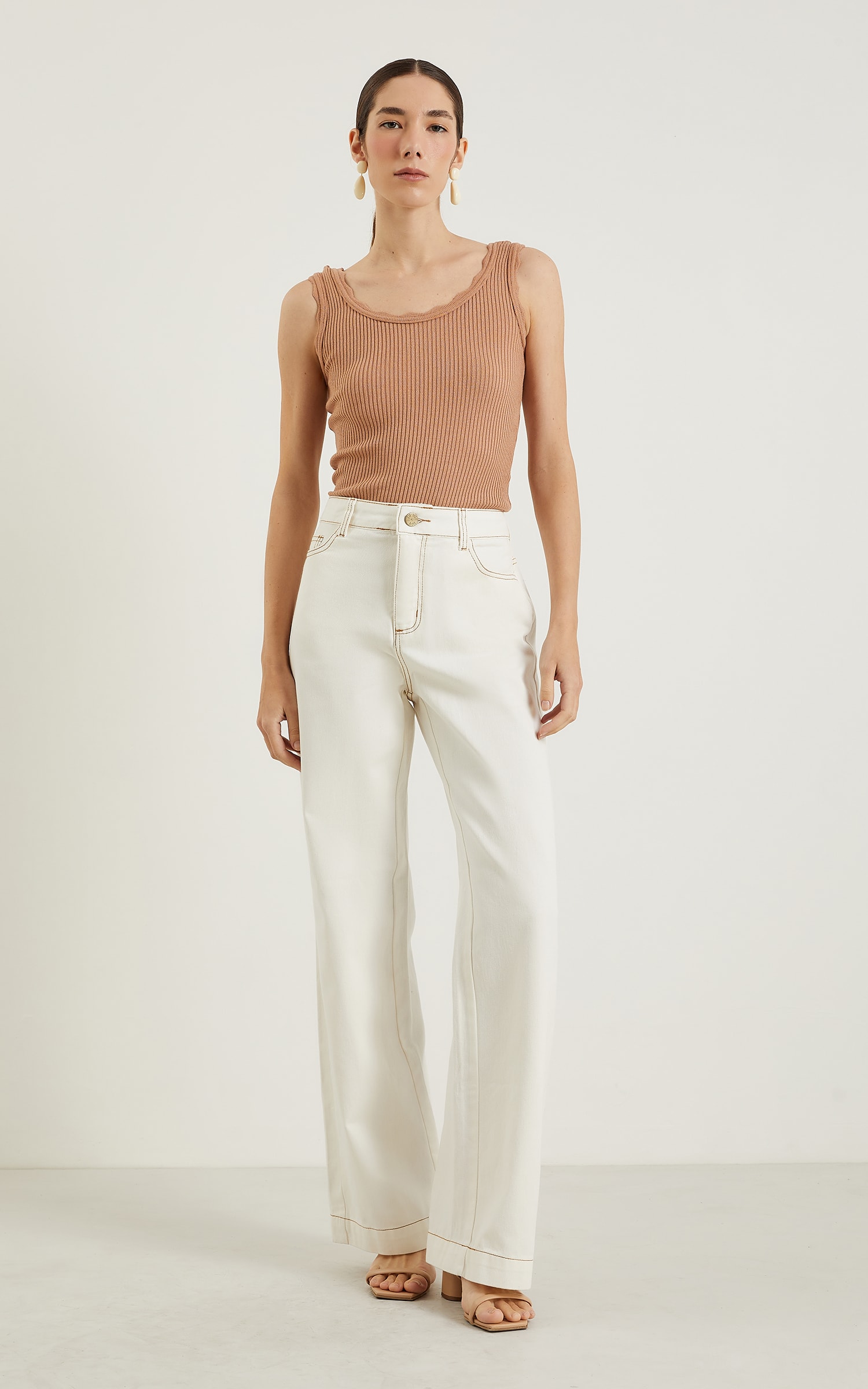 Calça Sarja Wide Leg Off White