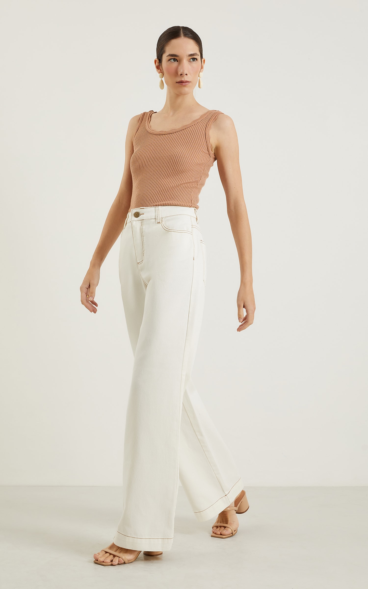 Calça Sarja Wide Leg Off White