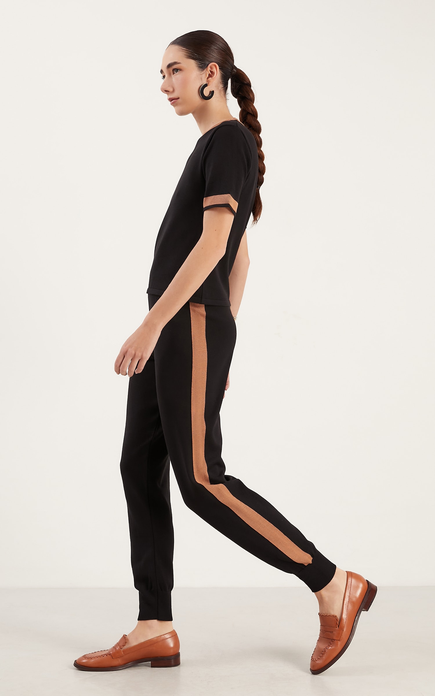 Calça Tricot Jogger Listra Preto