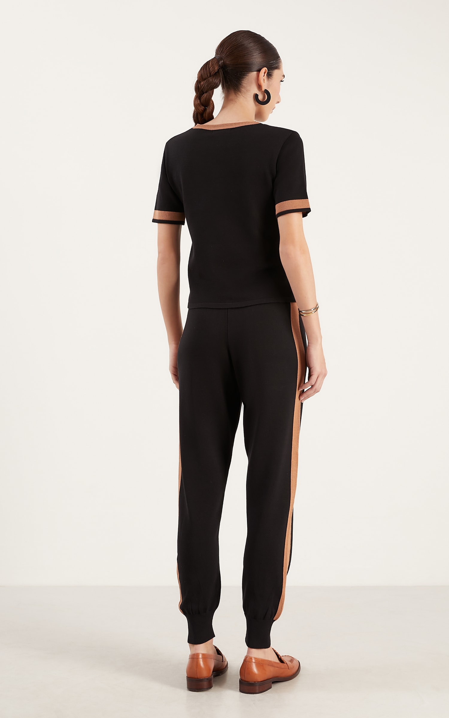 Calça Tricot Jogger Listra Preto