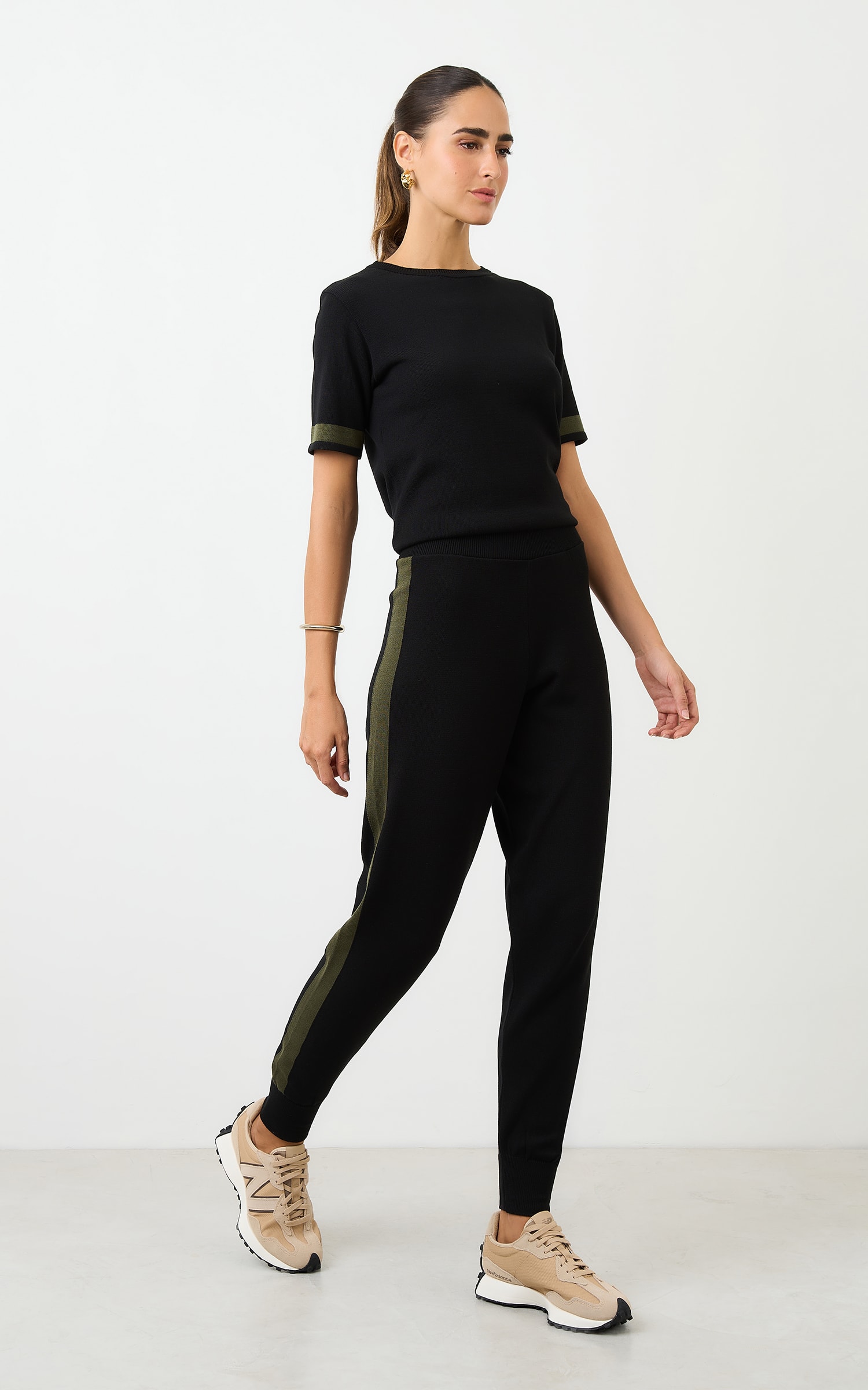 Calça Tricot Jogger Listra Preto/Verde