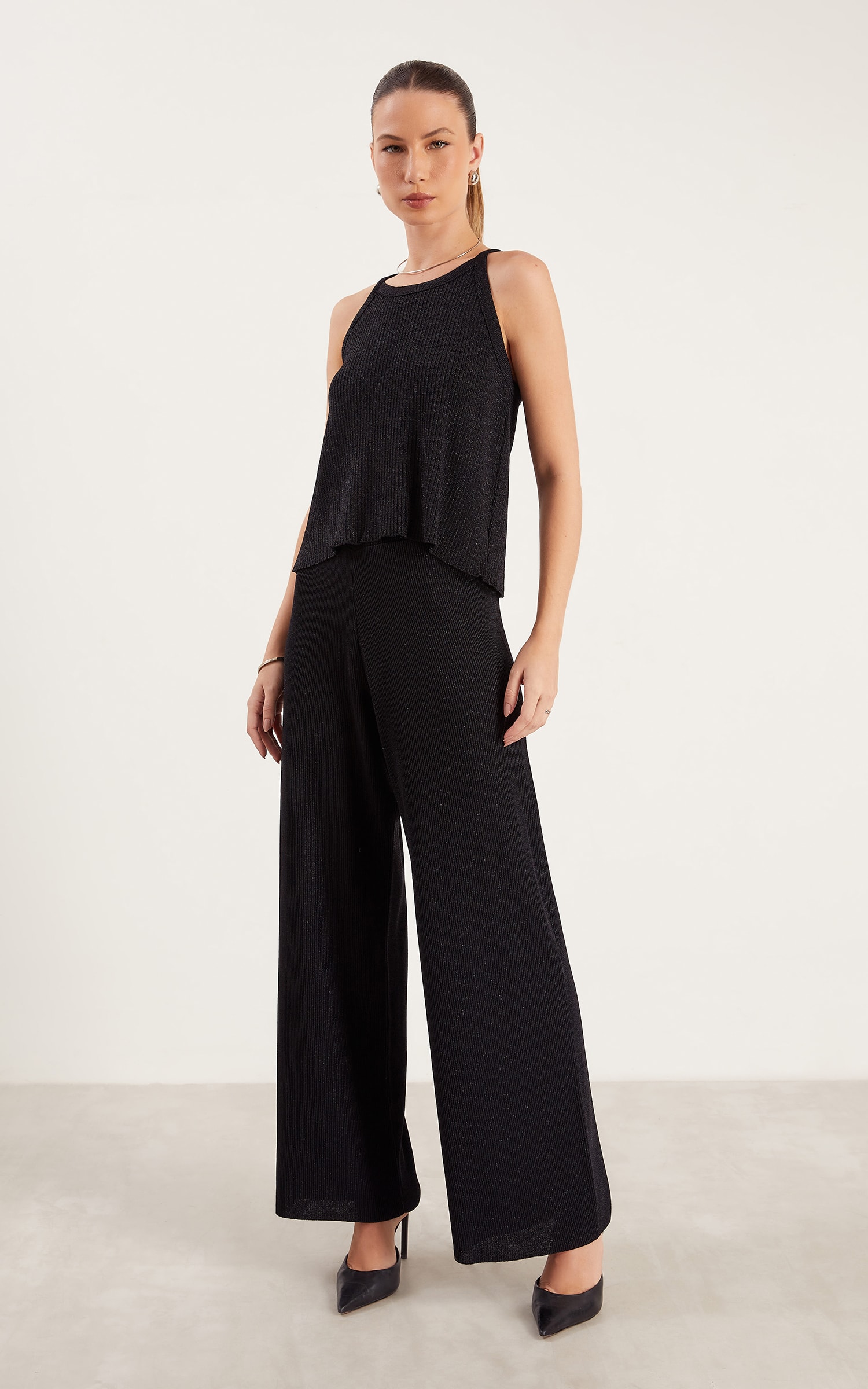 Calça Tricot Lurex Brilho Preto