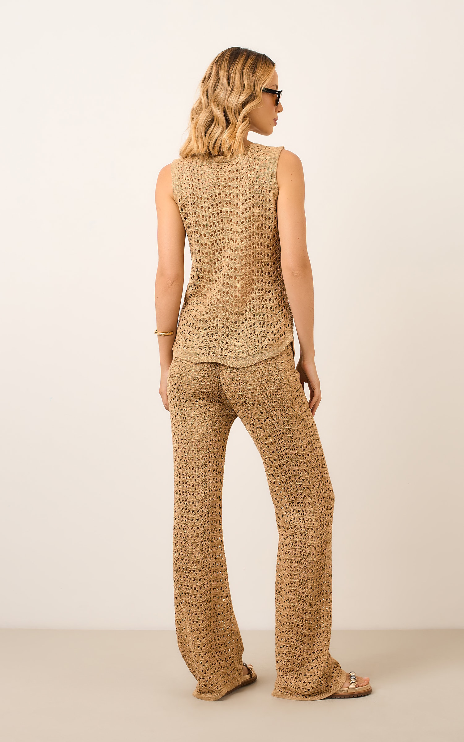 Calca Tricot Lurex Dourado