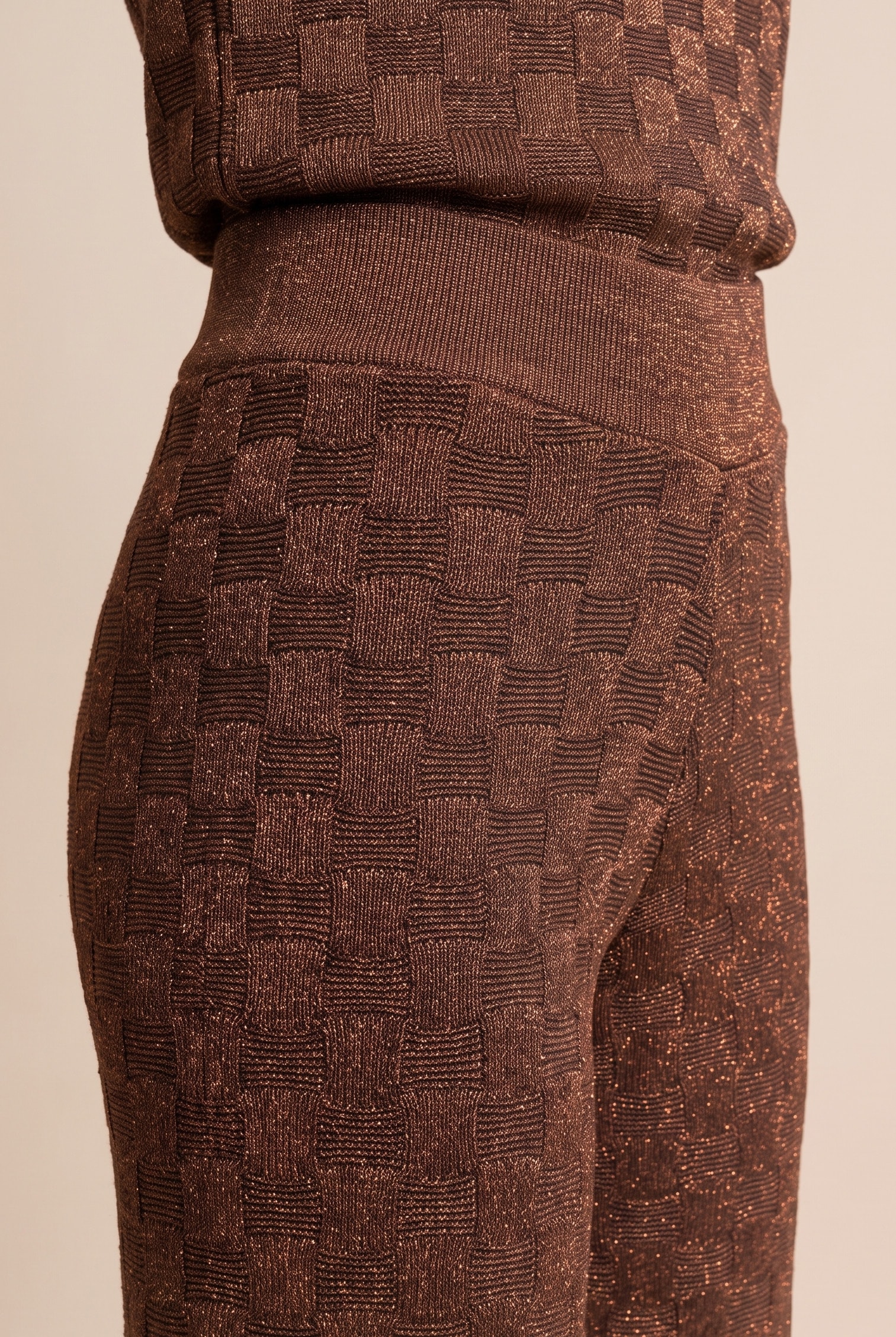 Calca Tricot Mix Lurex Marrom