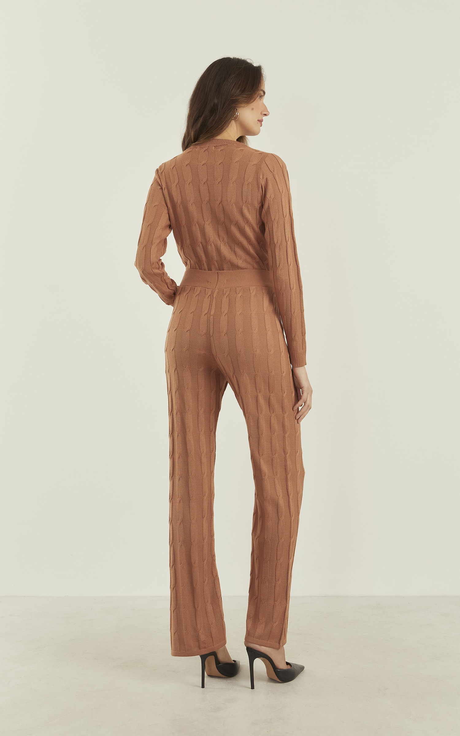 Calça Tricot Trançada Amêndoa
