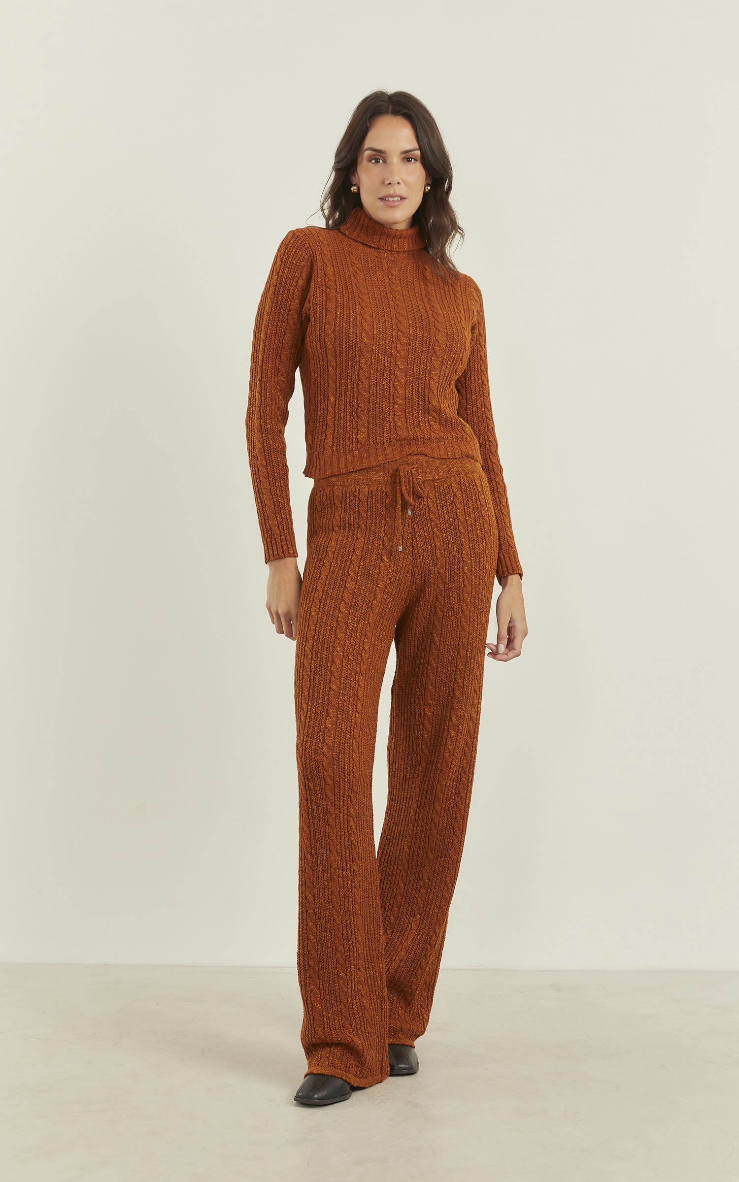 Calça Tricot Trançada Caramelo
