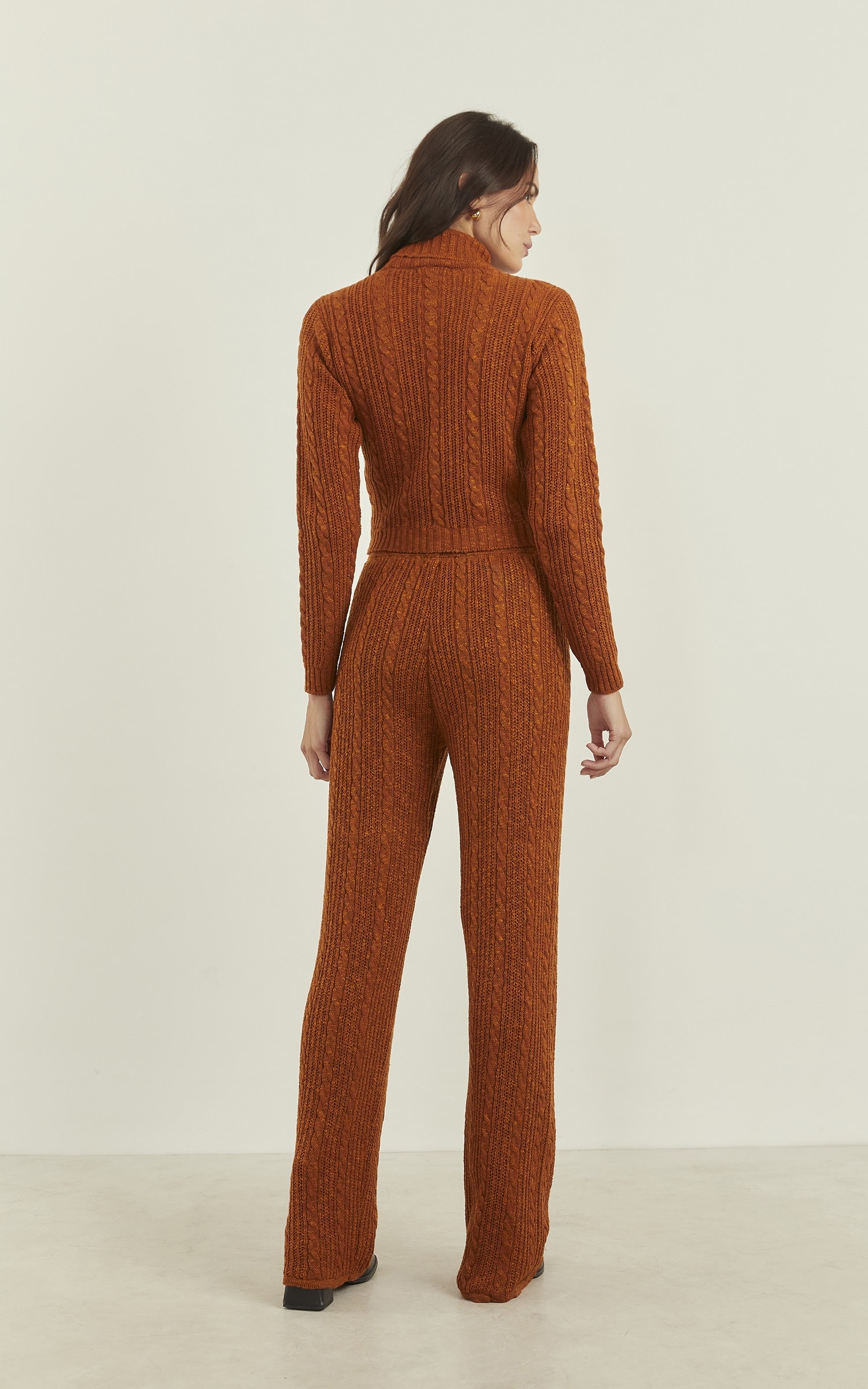 Calça Tricot Trançada Caramelo