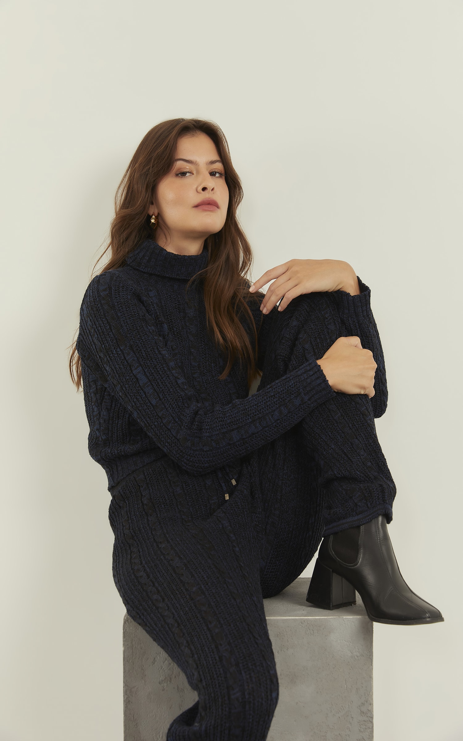 Calça Tricot Trançada Marinho