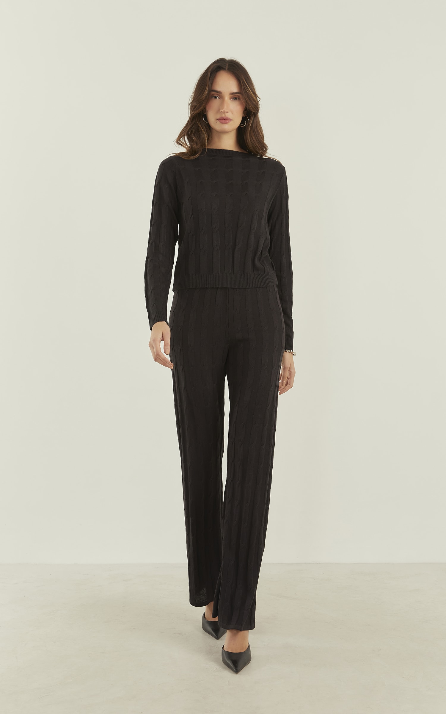 Calça Tricot Trançada Preto