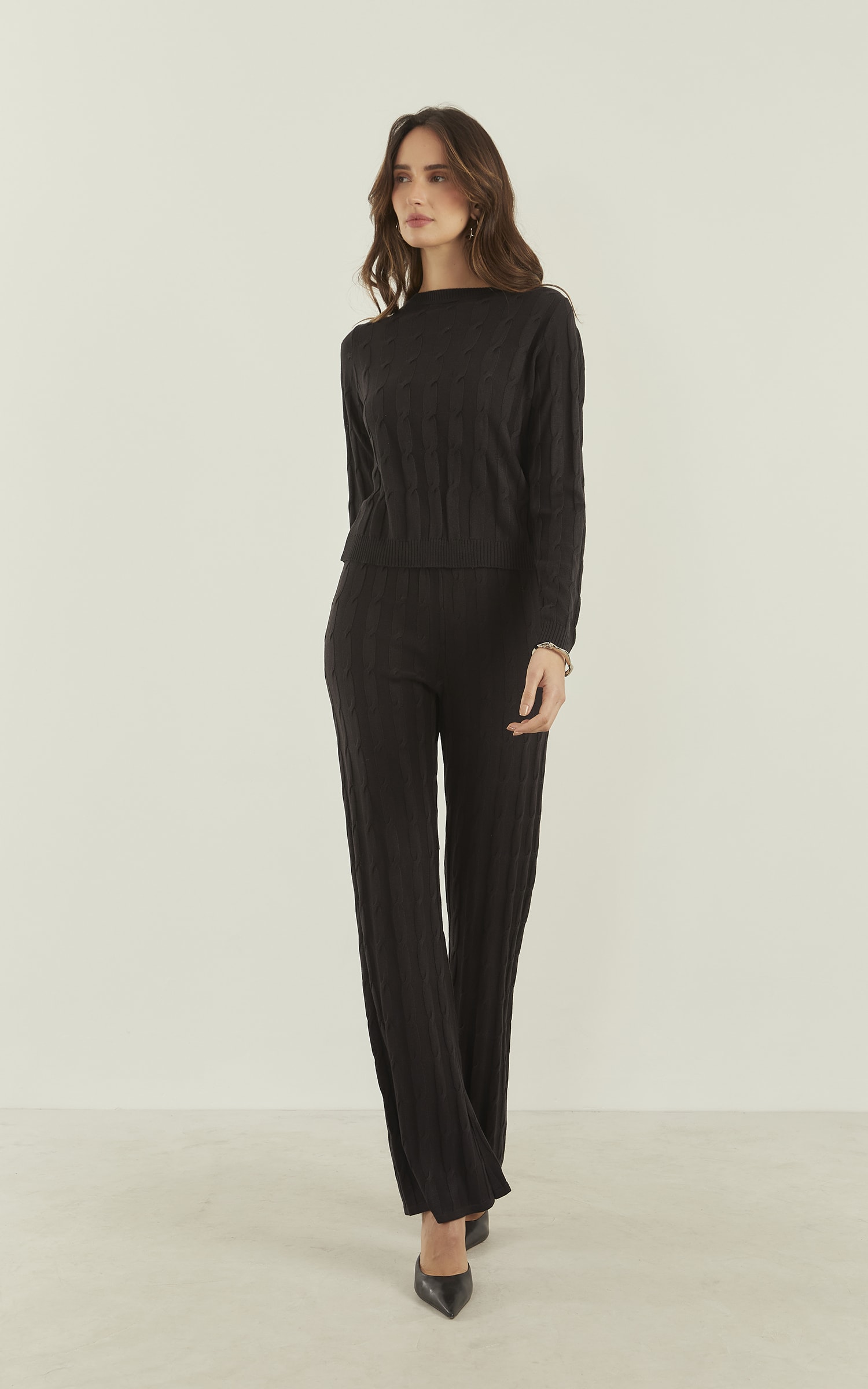 Calça Tricot Trançada Preto