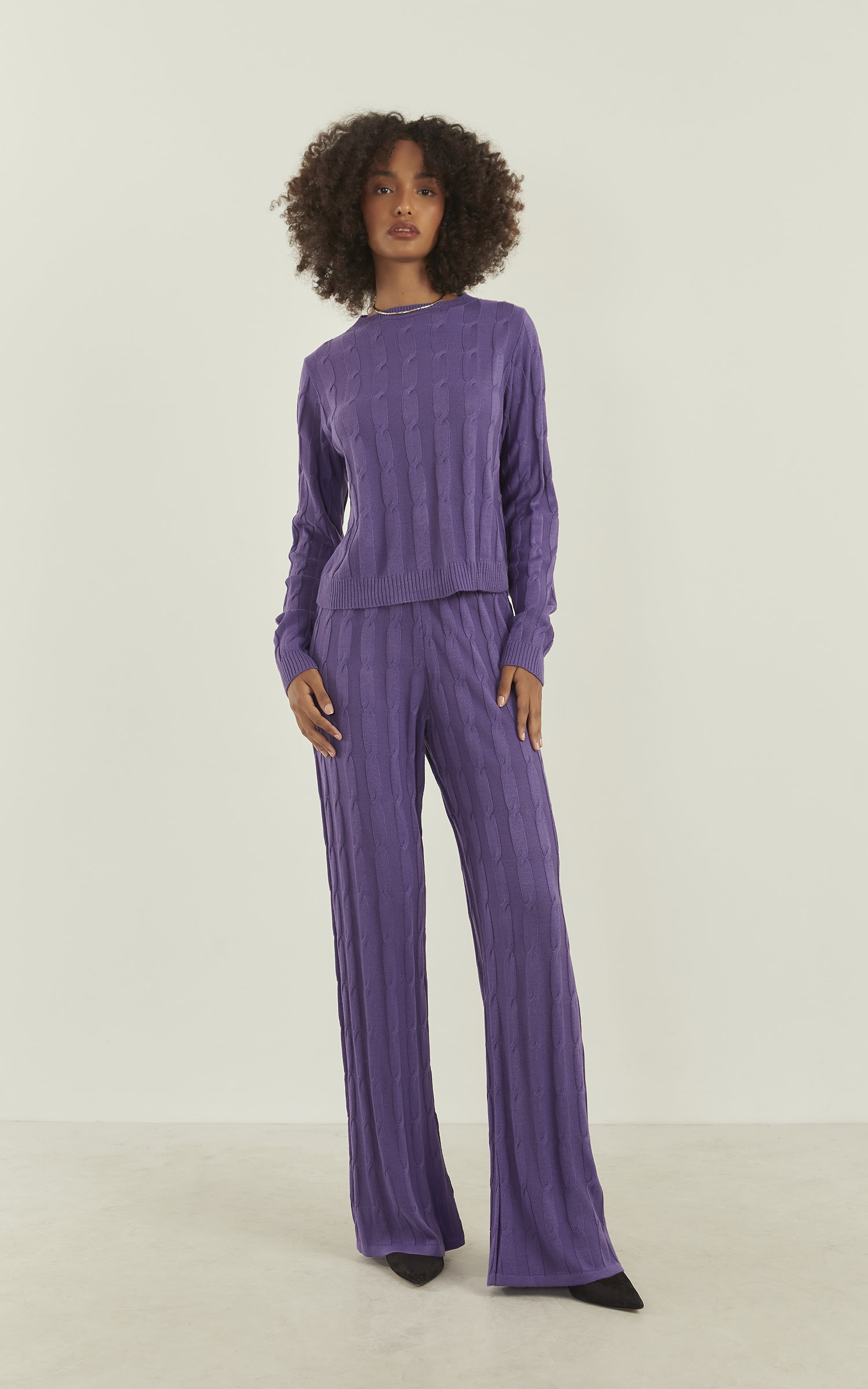 Calça Tricot Trançada Roxo