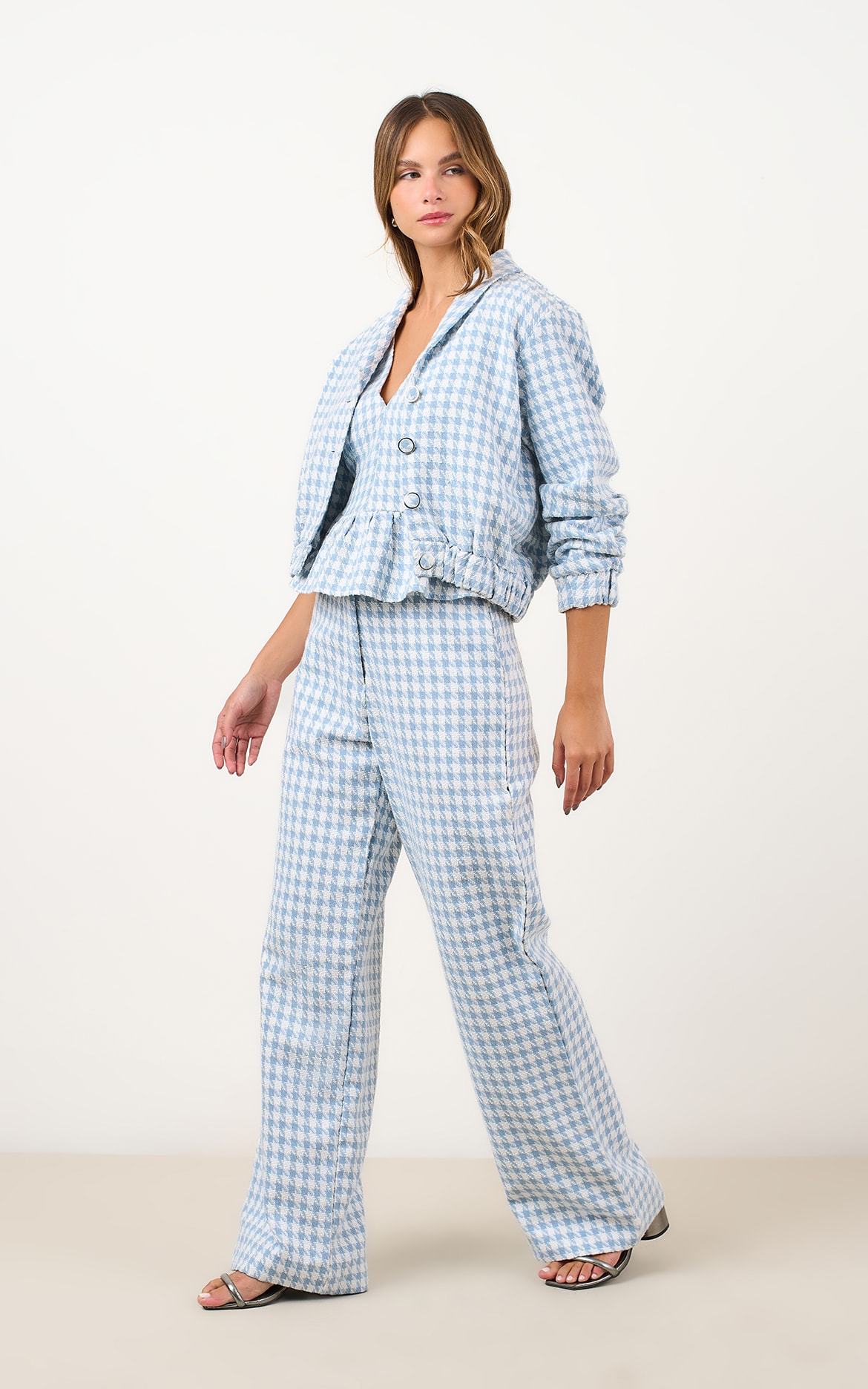 Calça Tweed Bourbon Azul Celeste