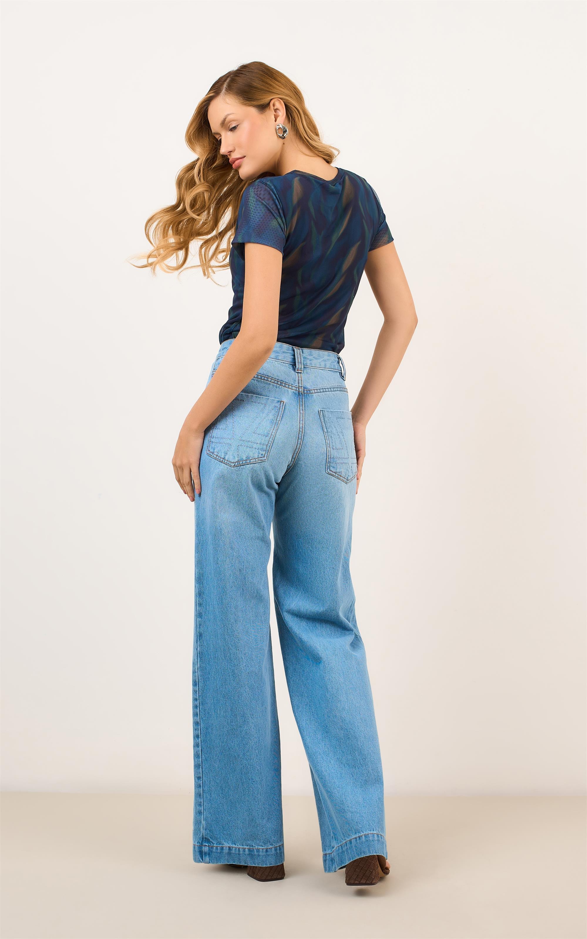Calca Wide Jeans Icone Jeans Claro