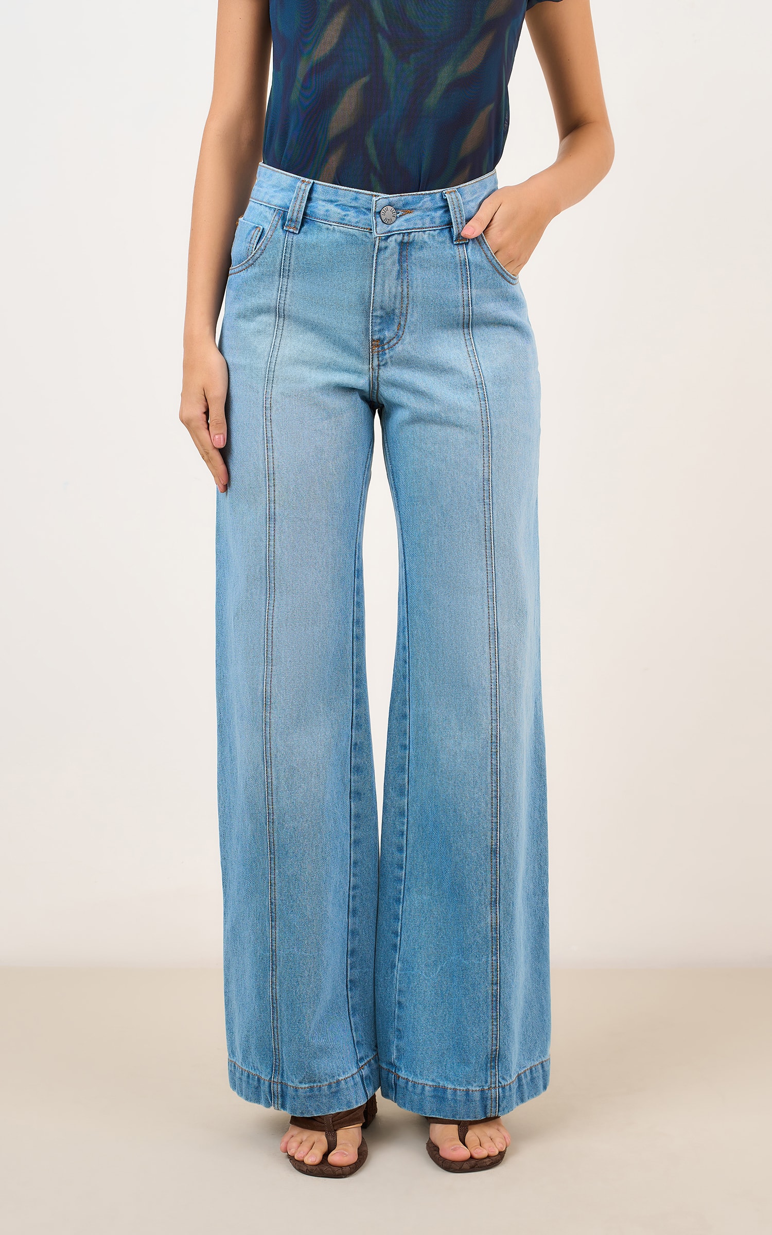 Calca Wide Jeans Icone Jeans Claro