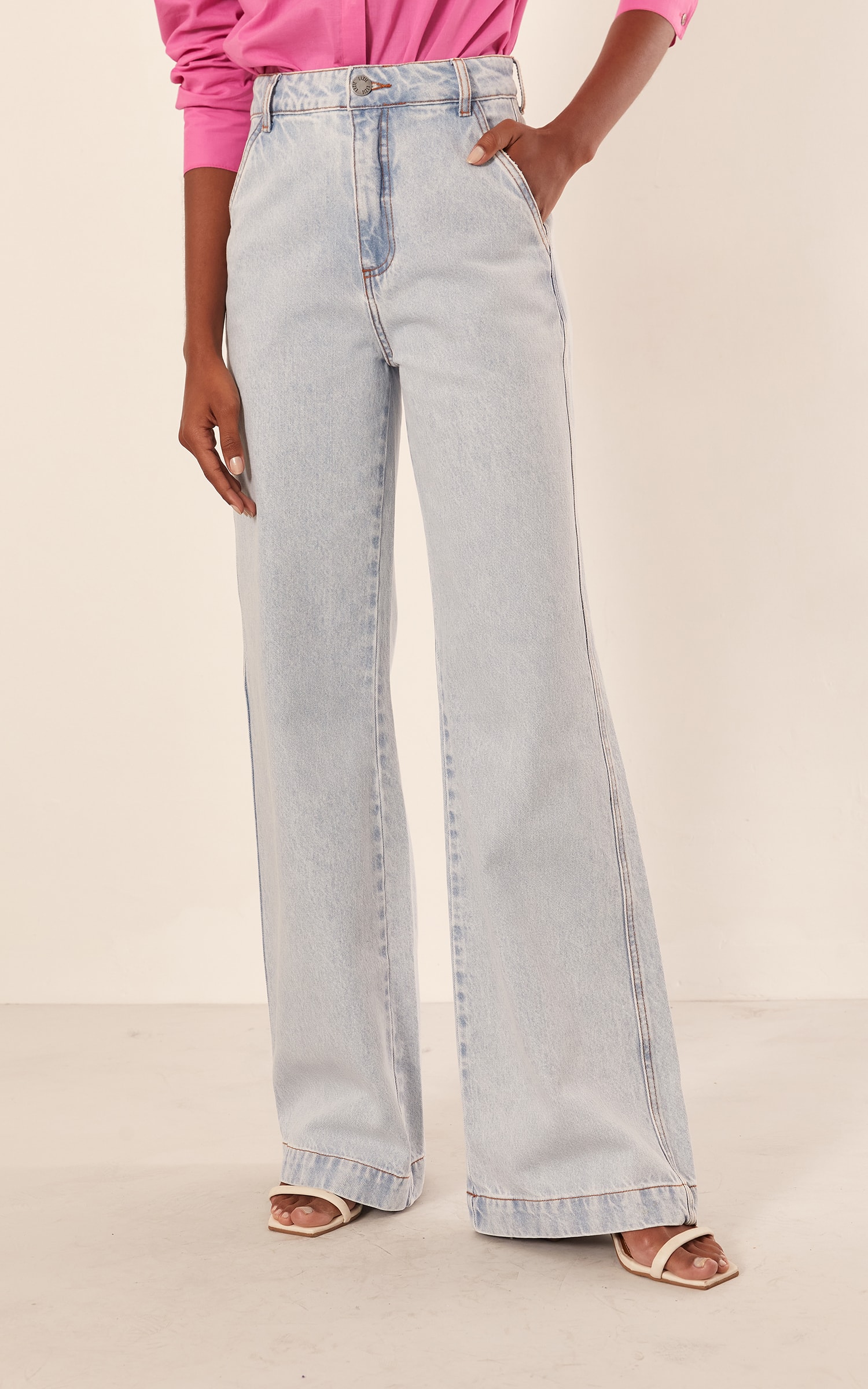 Calça Wide Leg Alfa Jeans Claro