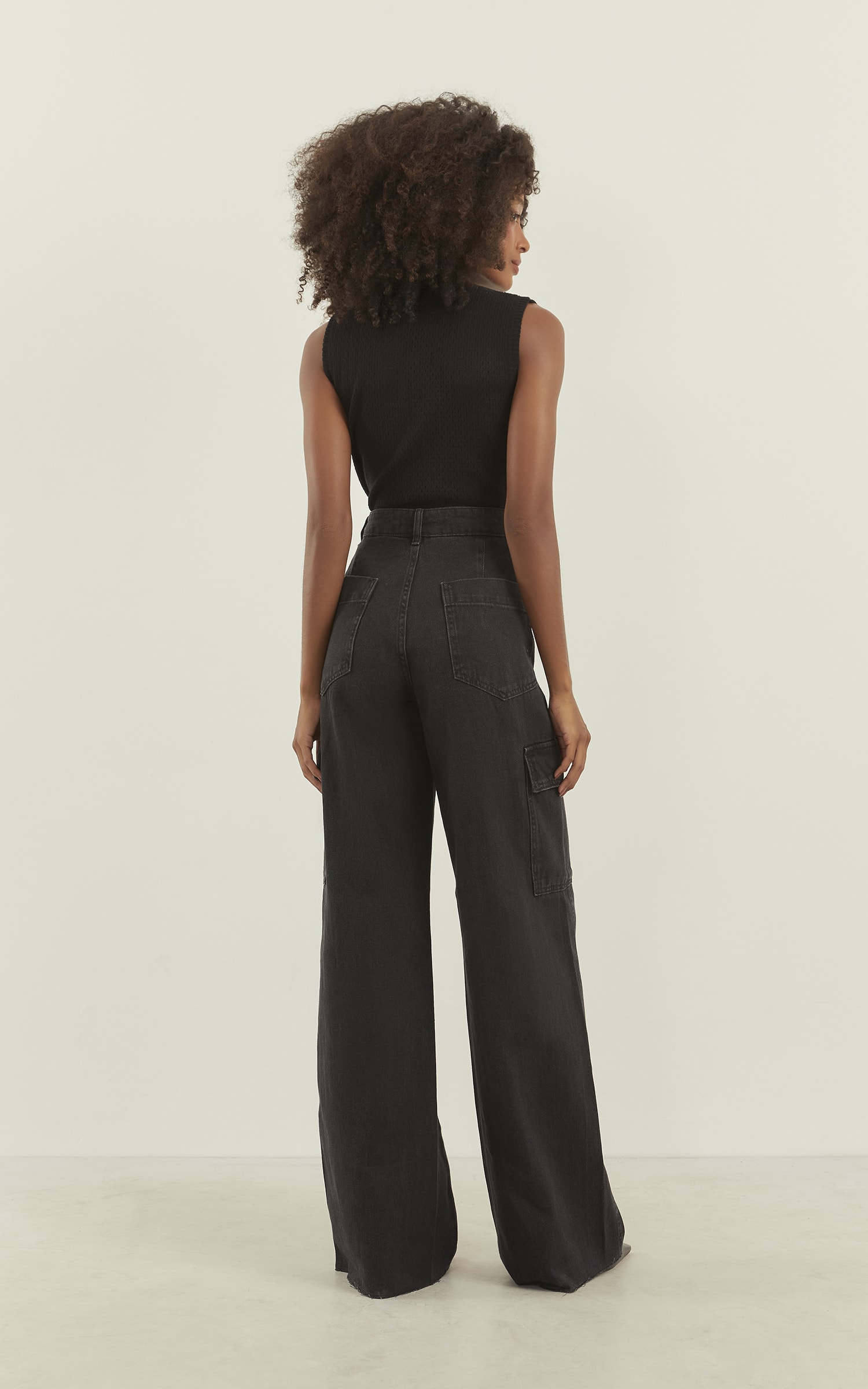 Calça Wide Leg Cargo Jeans Black