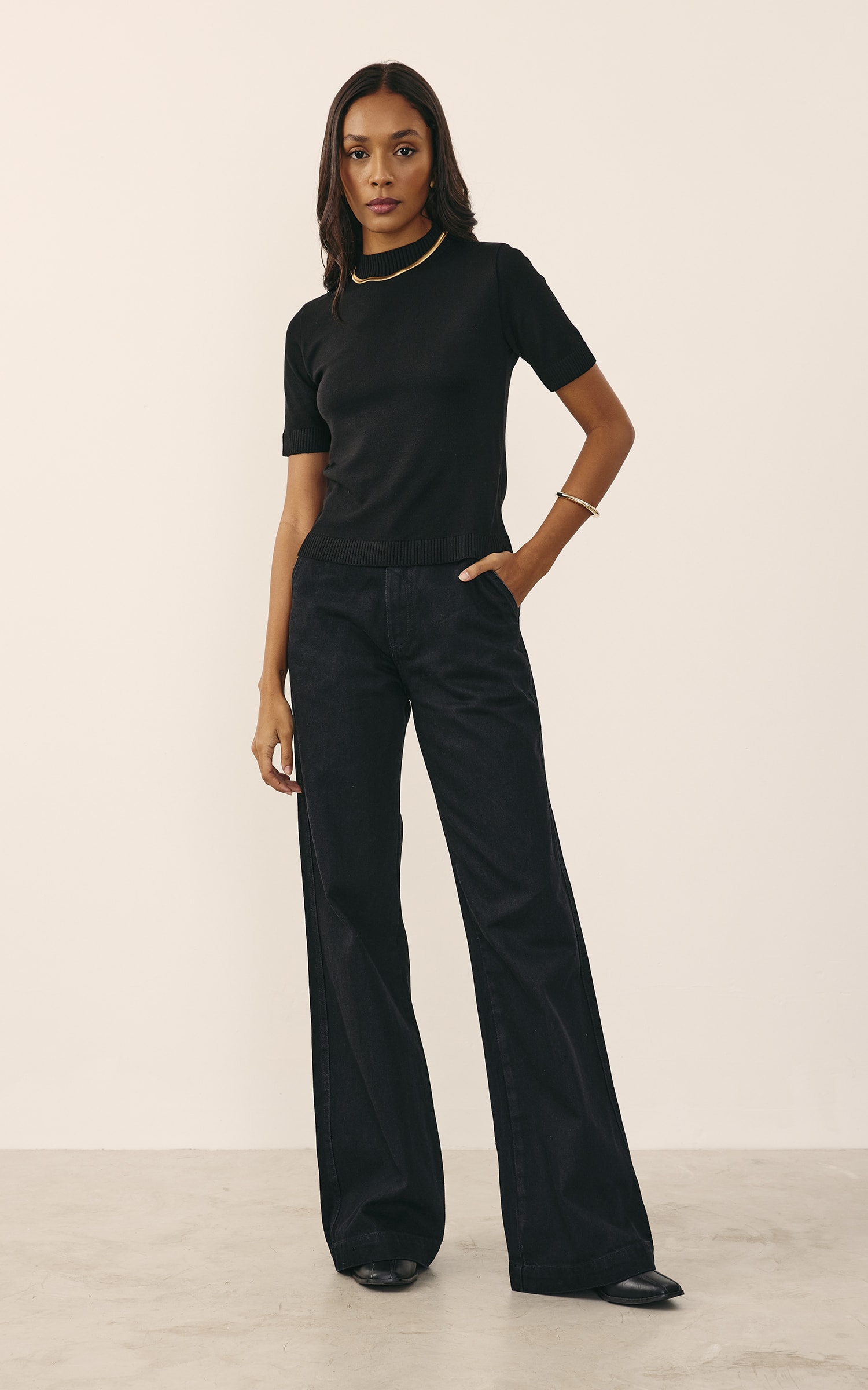 Calça Wide Leg Jeans Preto