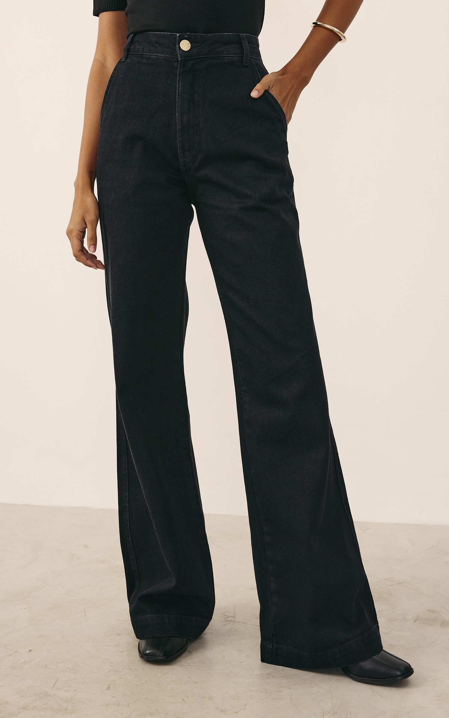 Calça Wide Leg Jeans Preto